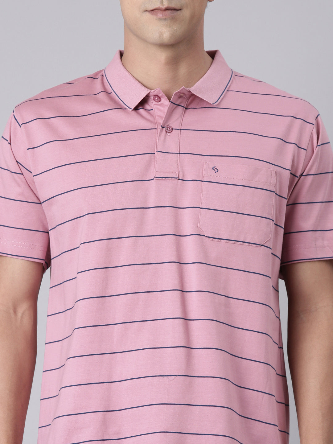 Classic Polo Men's Half Sleeve Dark Pink Polo Neck Authentic Fit Striped Cotton T-Shirt | AP - 142 A AF P