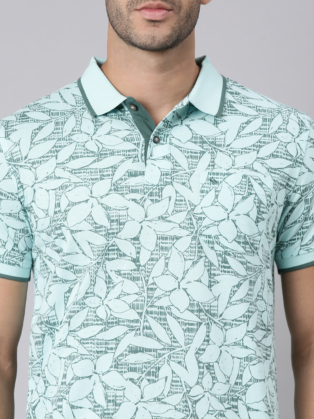 Classic Polo Men's Half Sleeve Green Polo Neck Slim Fit All-Over Print Cotton T-Shirt | BEAU - 311 A SF P