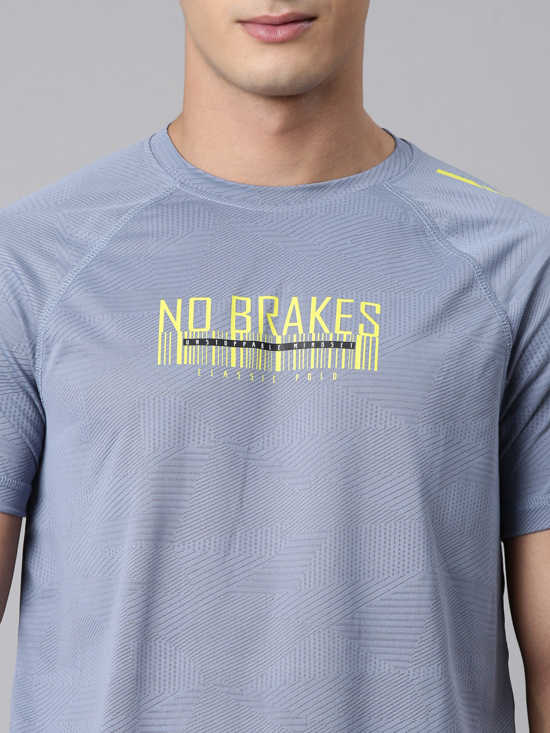 Classic Polo Men's Half Sleeve Blue Crew Neck Slim Fit Printed Polyester Active Wear T-Shirt | CP-SPZ-06 A SF C