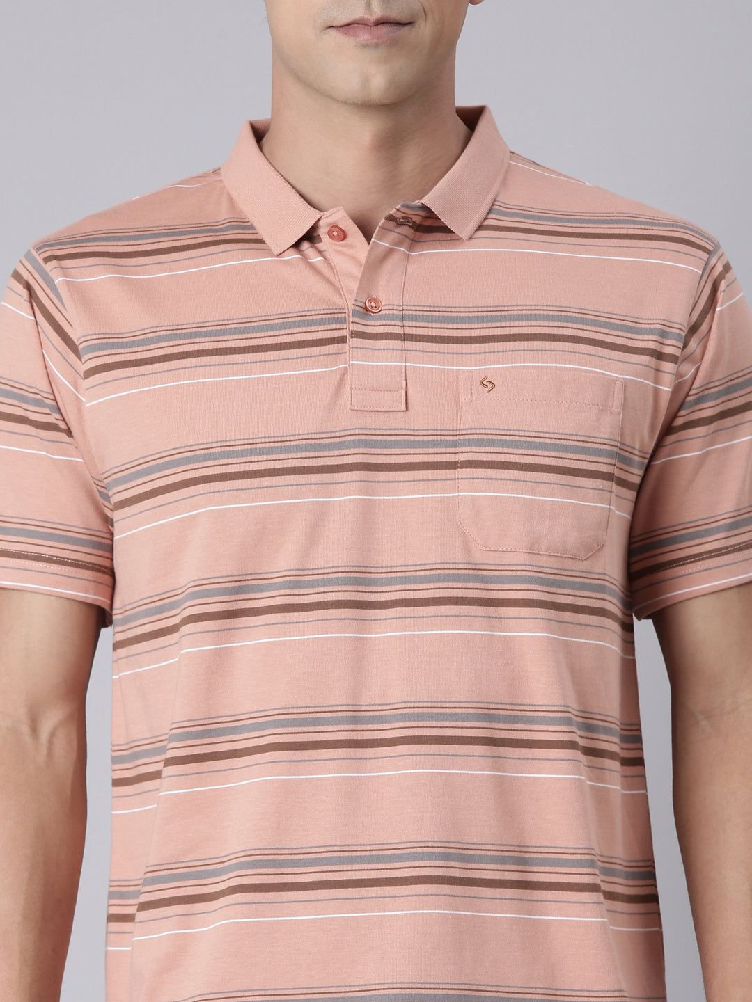 Classic Polo Men's Half Sleeve Dark Orange Polo Neck Authentic Fit Striped Cotton Blend T-Shirt | AVON - 626 B AF P