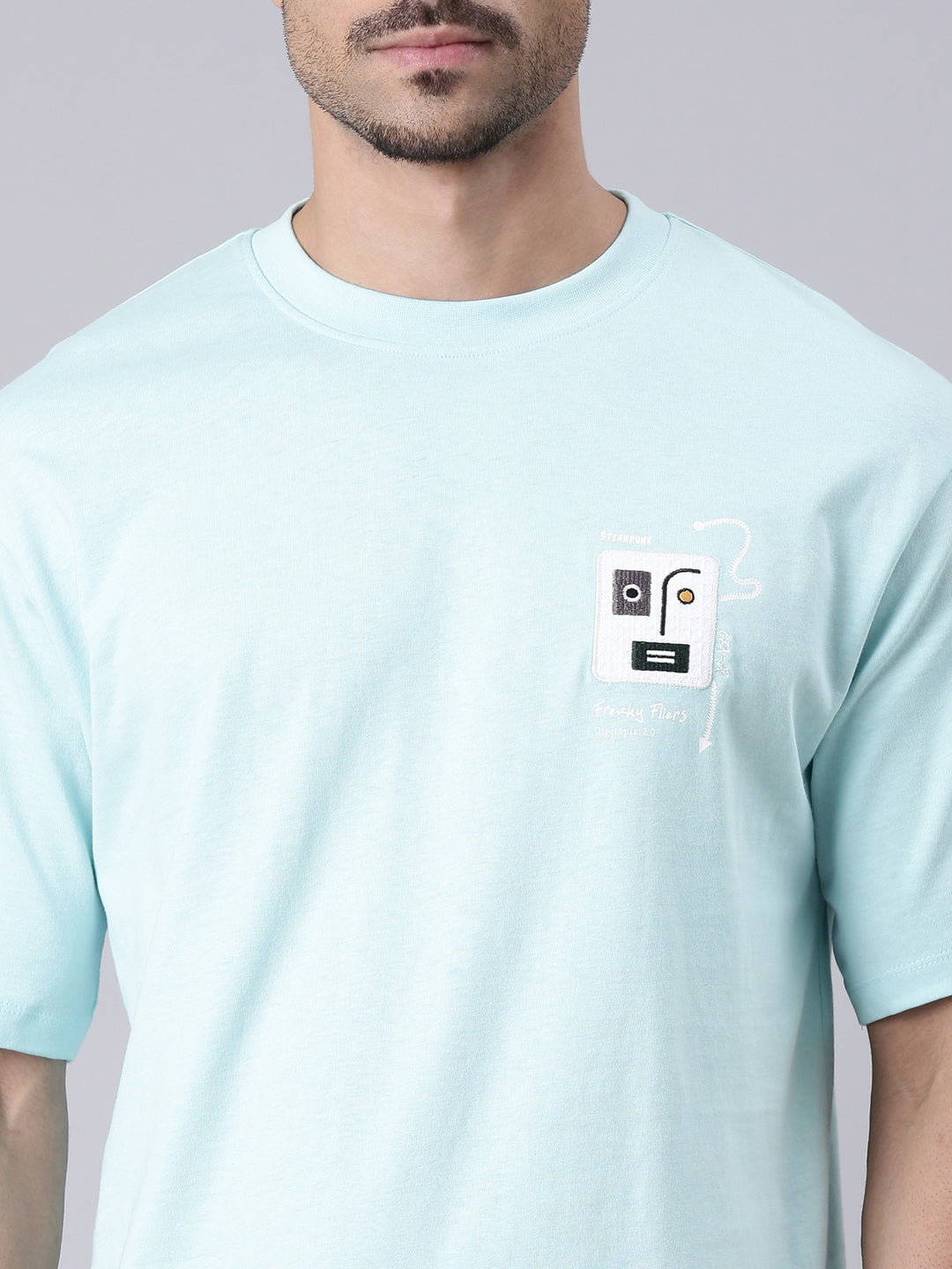 Classic Polo Men's Half Sleeve Lt.Blue Round Neck Printed Cotton Drop Shoulder T-Shirt | GEN-X-CREW 71 B SF C