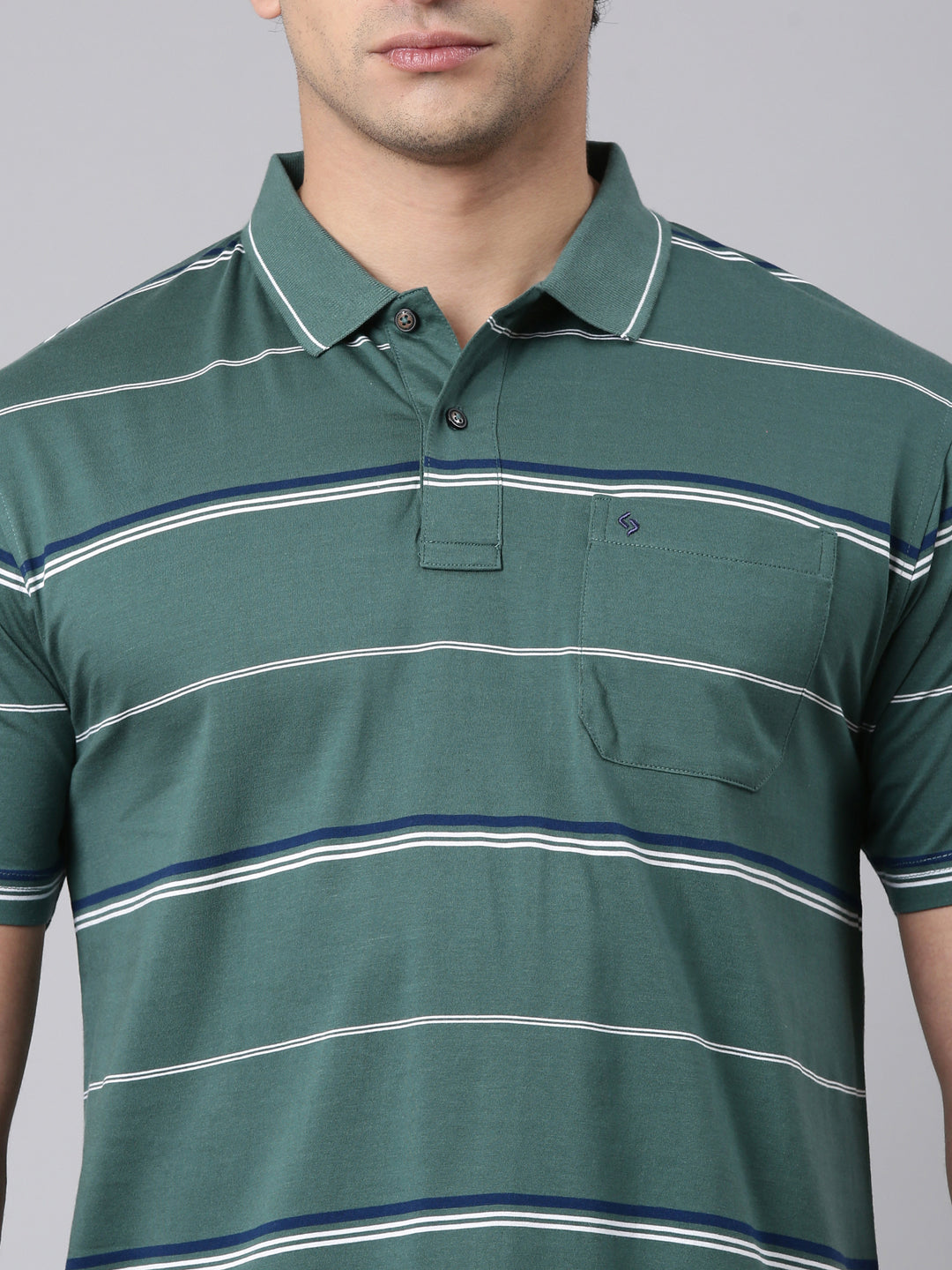 Classic Polo Men's Half Sleeve Dark Green Polo Neck Authentic Fit Striped Cotton T-Shirt | AP - 154 B AF P