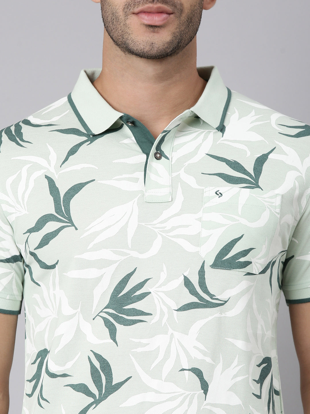 Classic Polo Men's Half Sleeve Light Green Polo Neck Slim Fit All-Over Print Cotton T-Shirt | BEAU - 313 B SF P