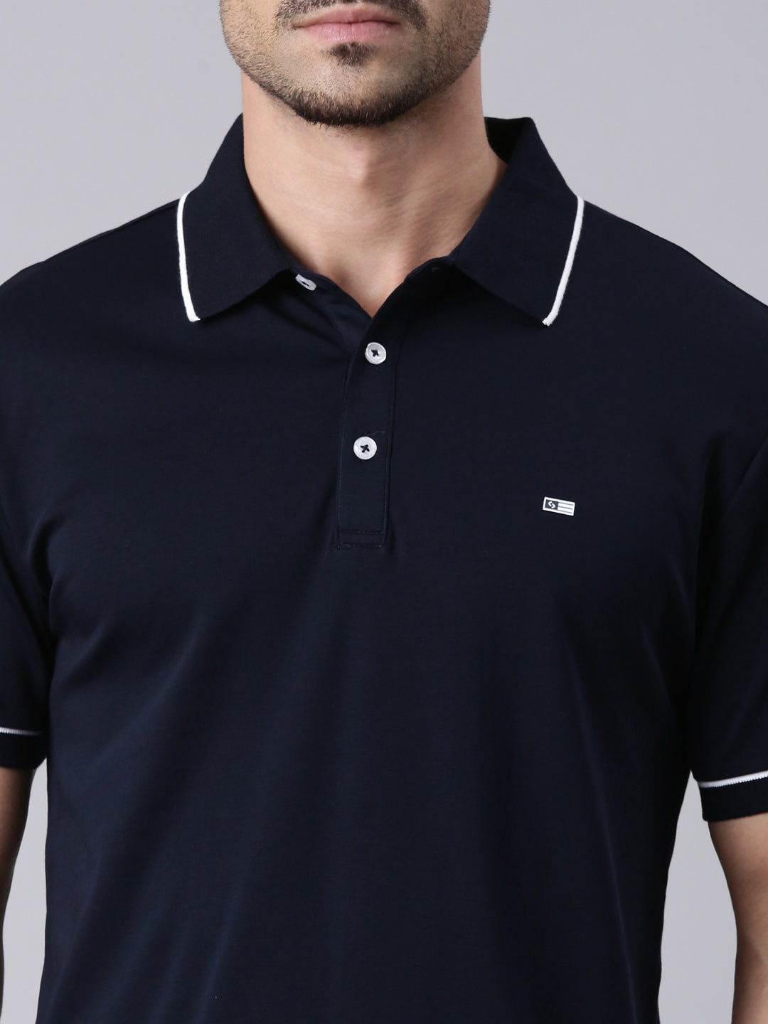 Classic Polo Men's Half Sleeve Navy Blue Polo Neck Slim Fit Solid Cotton T-Shirt | ELITE-POLO-50 B SF P