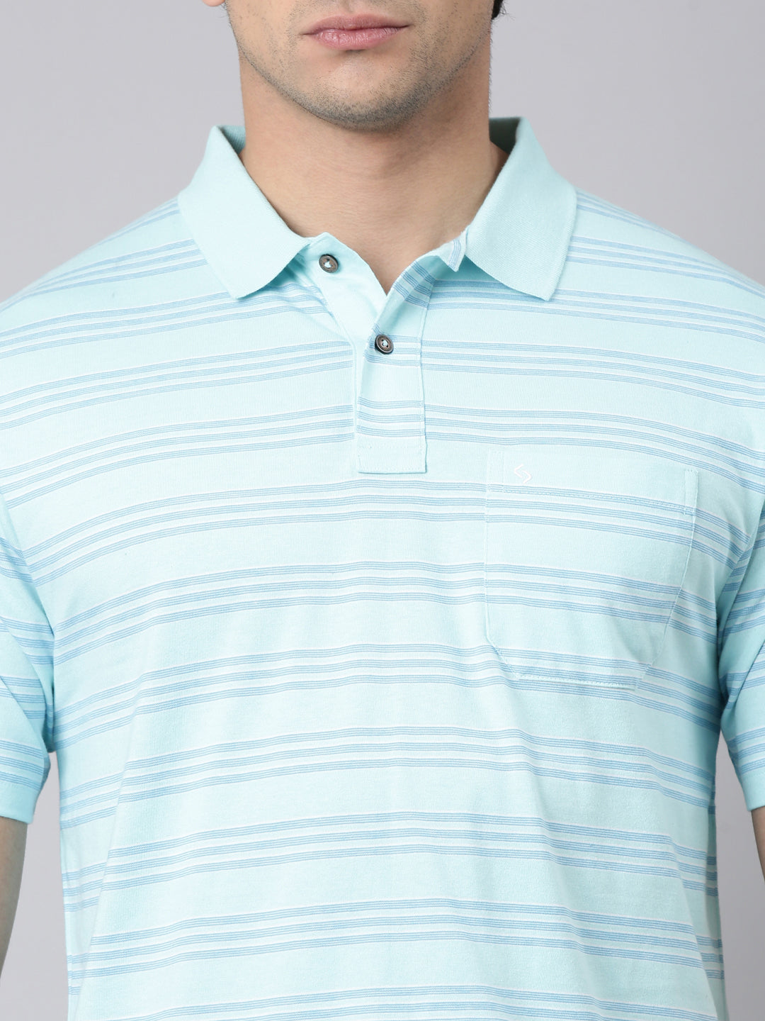 Classic Polo Men's Half Sleeve Blue Polo Neck Authentic Fit Striped Cotton Blend T-Shirt | AVON - 656 B AF P