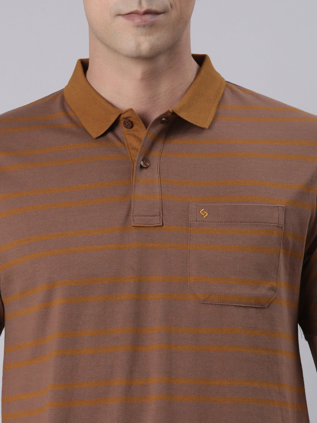 Classic Polo Men's Half Sleeve Brown Polo Neck Authentic Fit Striped Cotton Blend T-Shirt | AVON - 625 A AF P
