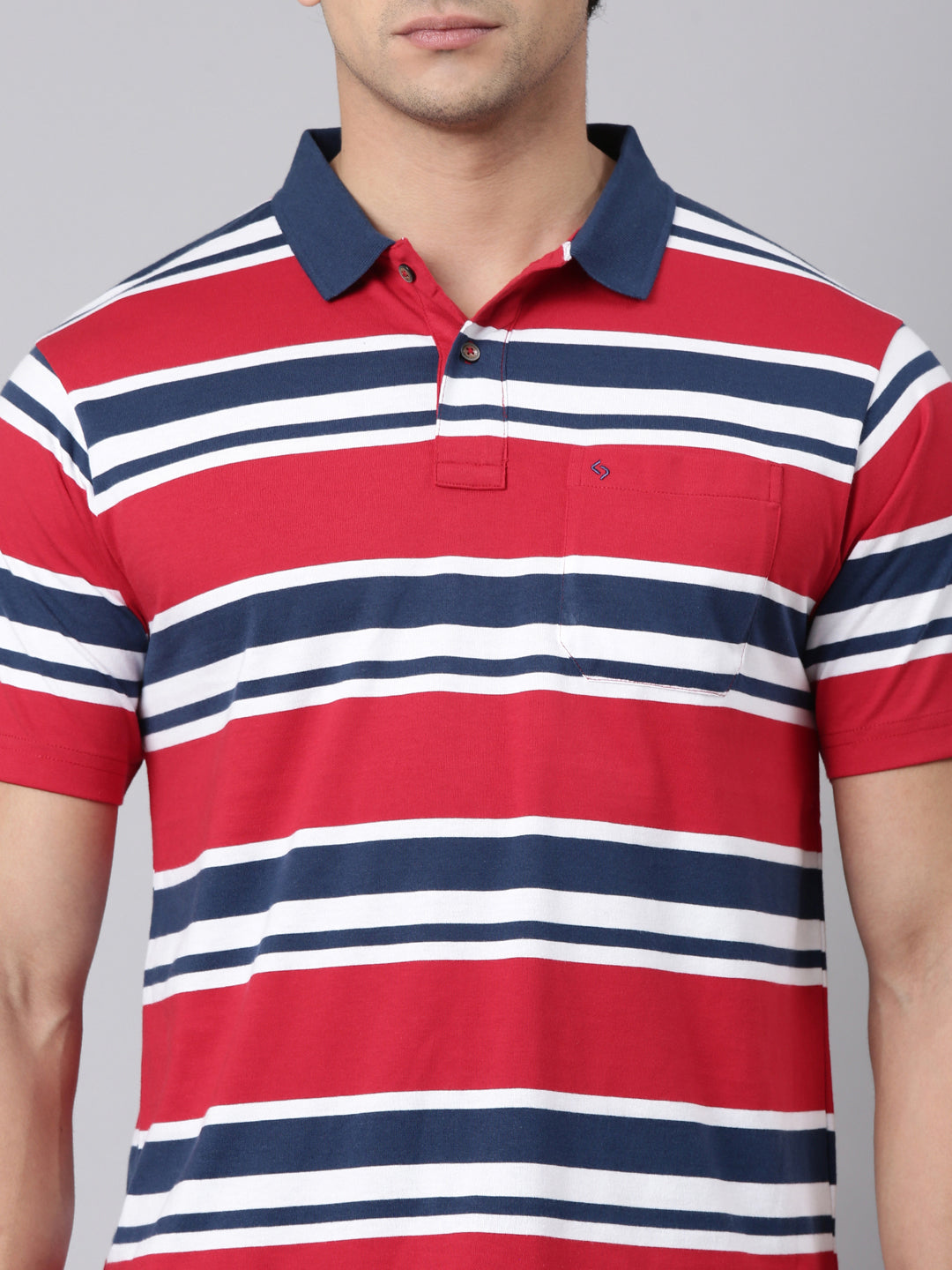 Classic Polo Men's Half Sleeve Red/White Polo Neck Authentic Fit Striped Cotton Blend T-Shirt | AVON - 661 A AF P