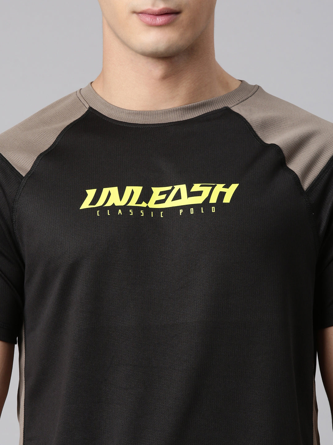 Classic Polo Men's Half Sleeve Black/Brown Crew Neck Slim Fit Printed Polyester Active Wear T-Shirt | CP-SPZ-03 B SF C