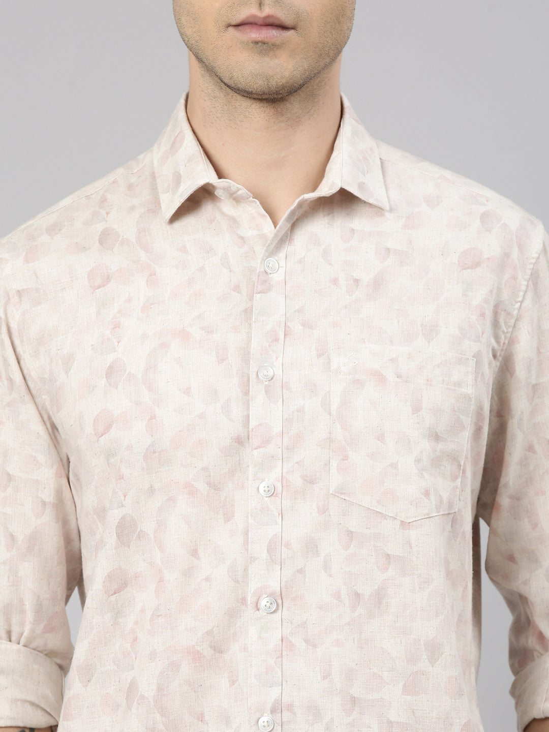 Classic Polo Men's Full Sleeve Peach Polo Neck Slim Fit All-Over Print Cotton Shirt | LSHQ2-94 A-FS-PRT-SF