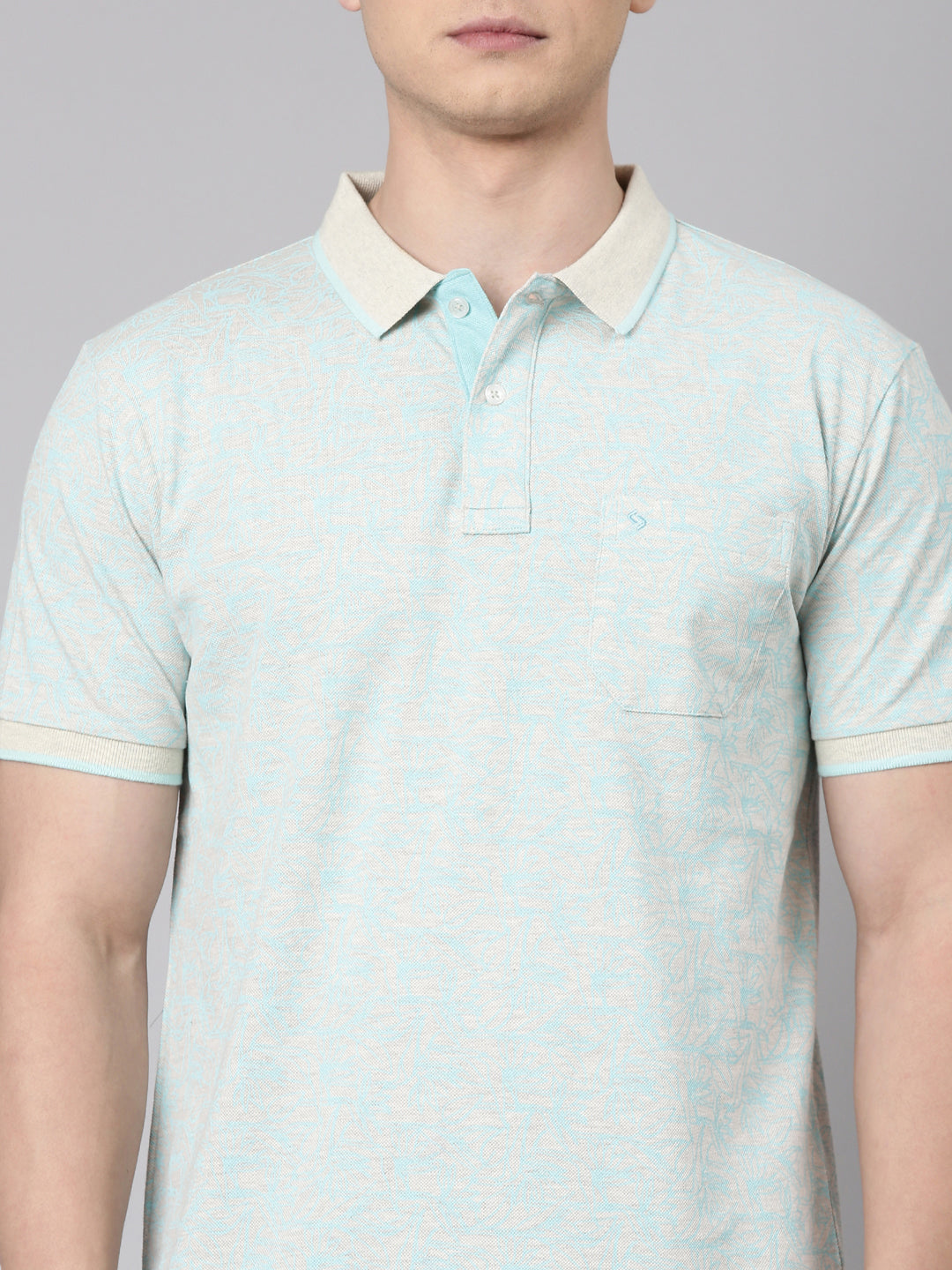 Classic Polo Men's Half Sleeve Grey/Blue Polo Neck Slim Fit All Over Print Cotton T-Shirt | LTS-AOP - 96 A SF P