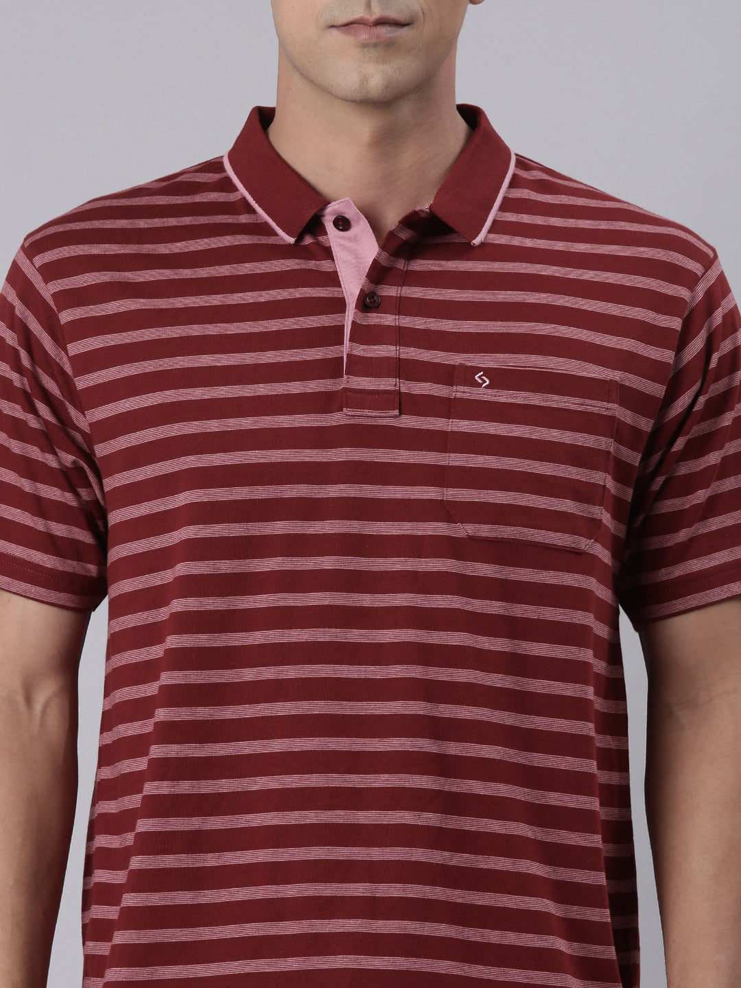 Classic Polo Men's Half Sleeve Maroon Polo Neck Authentic Fit Striped Cotton T-Shirt | FEEDERS - 298 A AF P