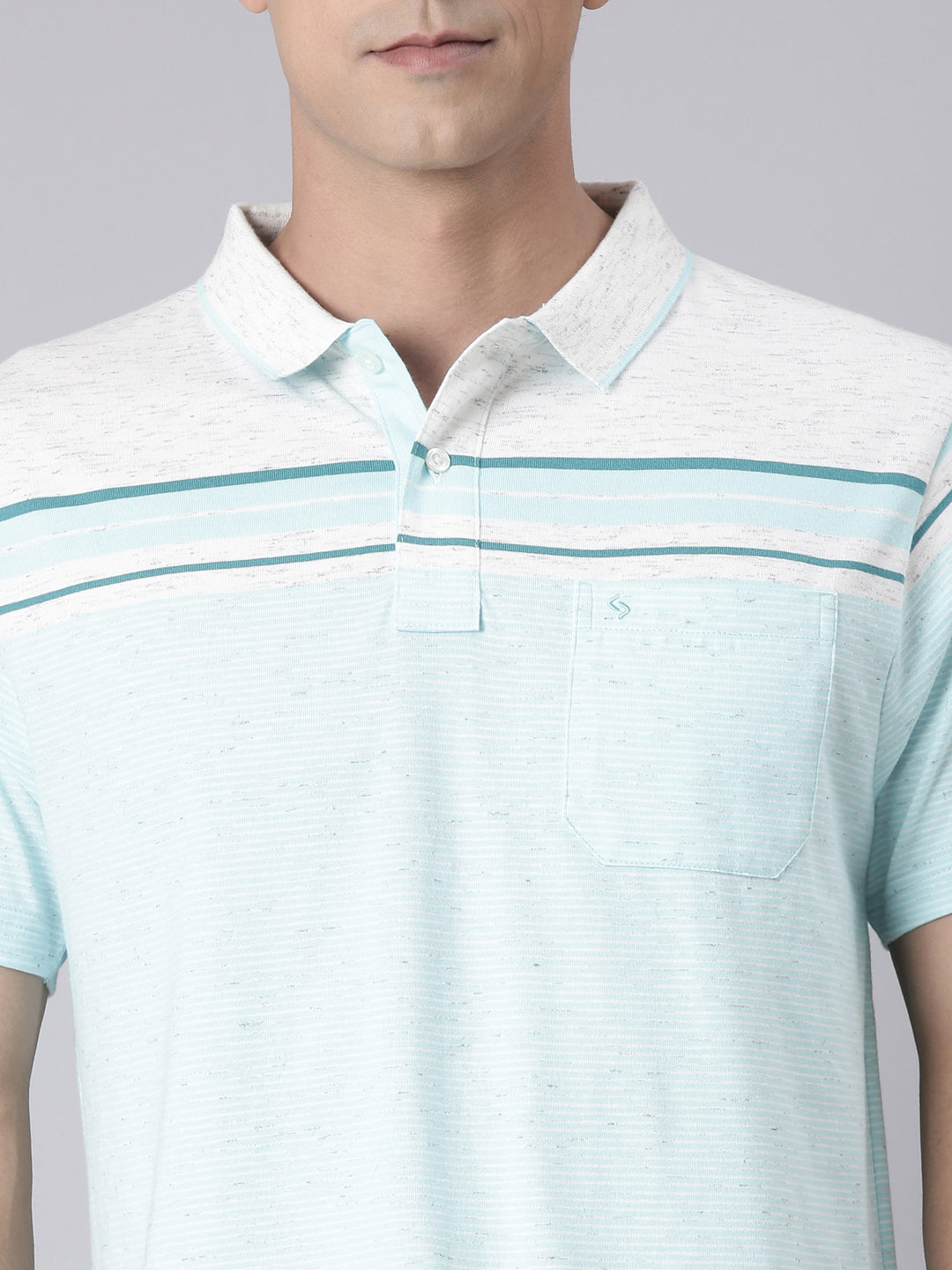 Classic Polo Men's Half Sleeve Light Green Polo Neck Authentic Fit Striped Cotton T-Shirt | LTS-STR - 86 A AF P