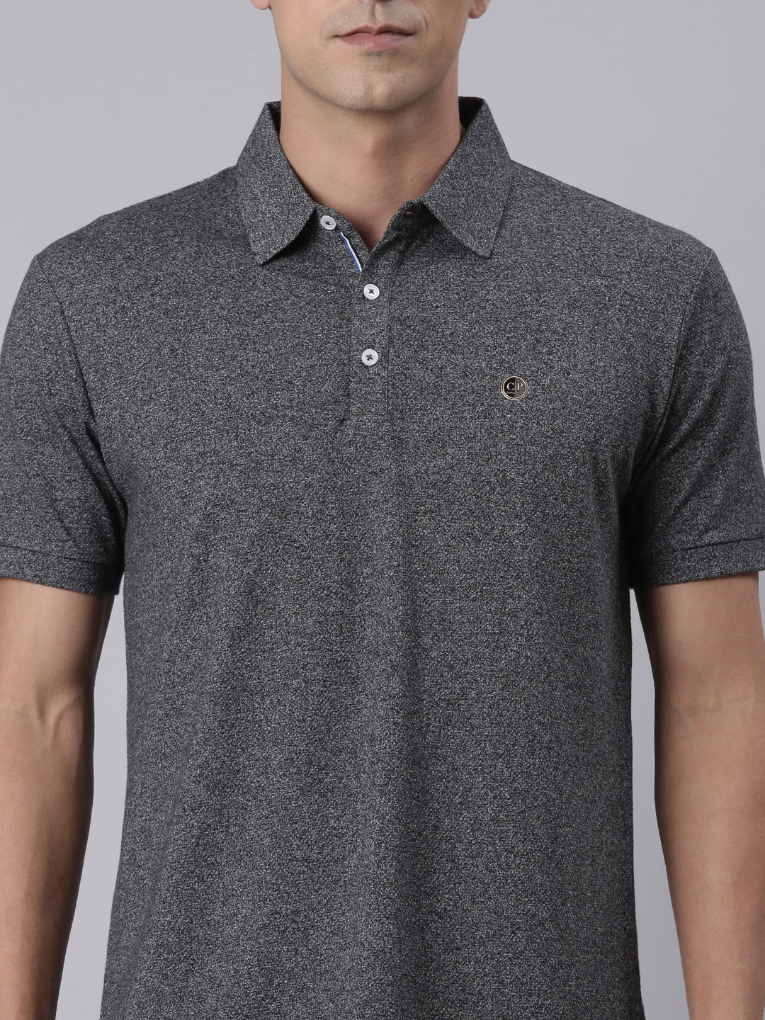 Classic Polo Men's Grey Melange Polo Neck Solid Cotton Slim Fit T-Shirt | ELITE-POLO-59 B SF P