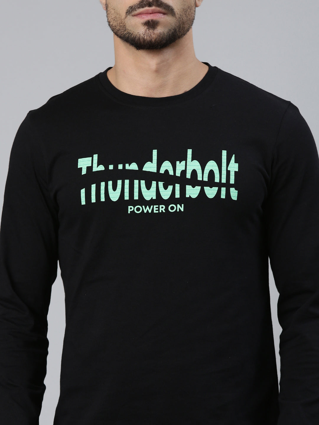 Classic Polo Men's Full Sleeve Black Crew Neck Slim Fit Printed Cotton T-Shirt | GEN-X-CREW-FS 04 A SF C