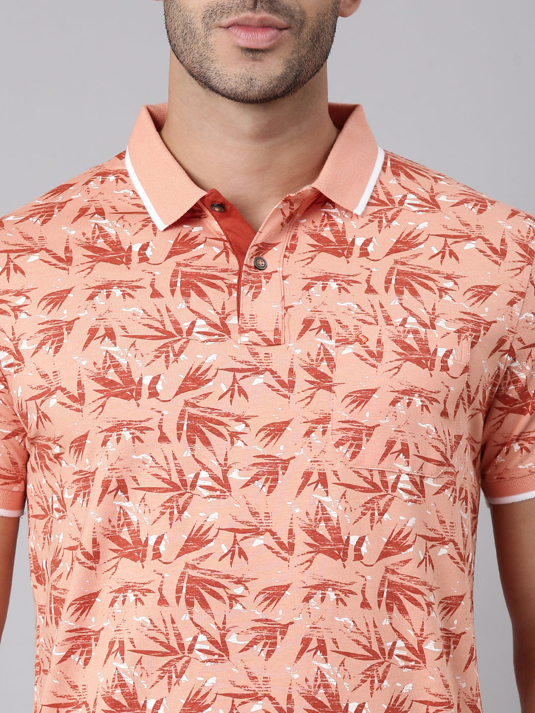 Classic Polo Men's Half Sleeve Dark Peach Polo Neck Slim Fit All-Over Print Cotton T-Shirt | BELLO - 410 B SF P