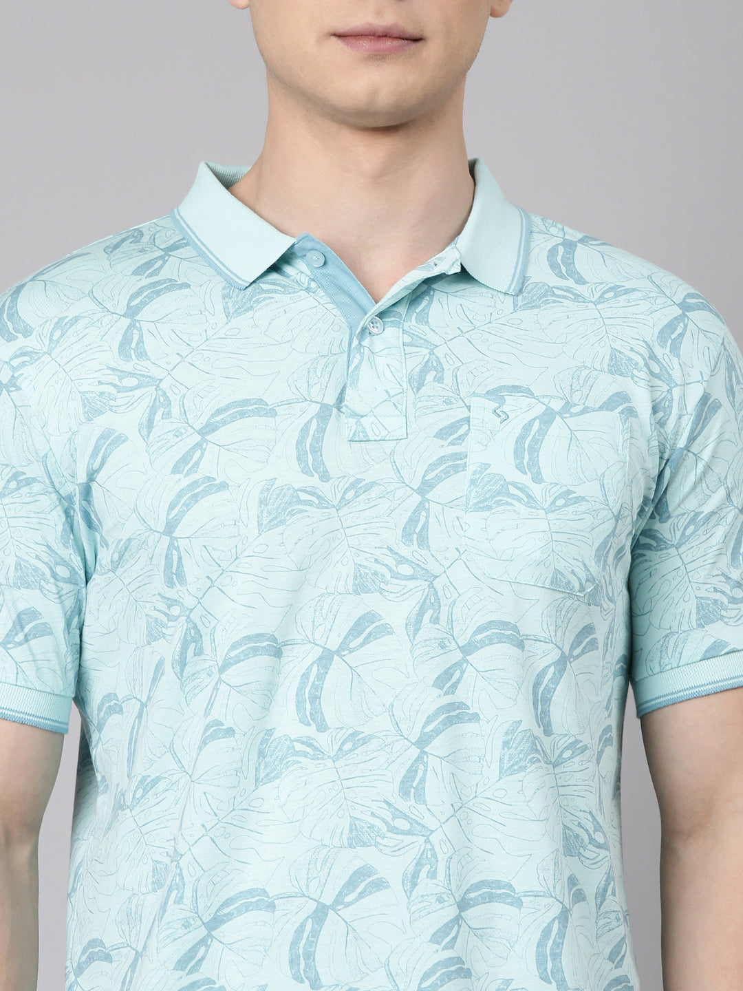 Classic Polo Men's Half Sleeve Aqua Green Polo Neck Slim Fit All Over Print Cotton T-Shirt | BELLO - 356 B SF P