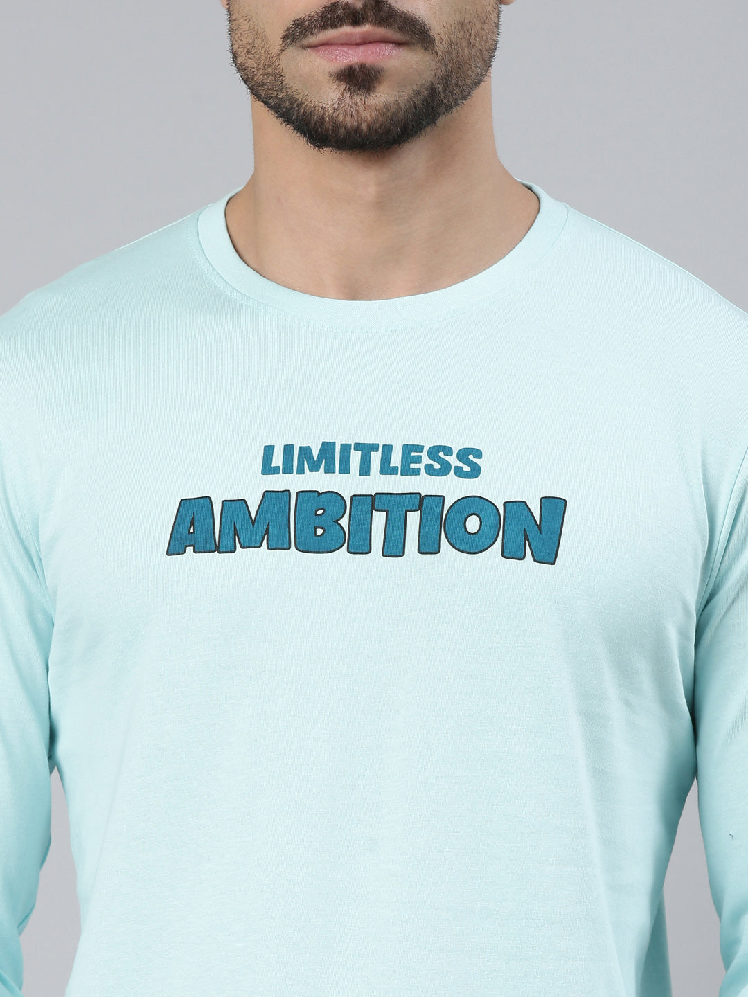 Classic Polo Men's Full Sleeve Light Blue Crew Neck Slim Fit Printed Cotton T-Shirt | LTS-FSH - 109 B SF C - FS