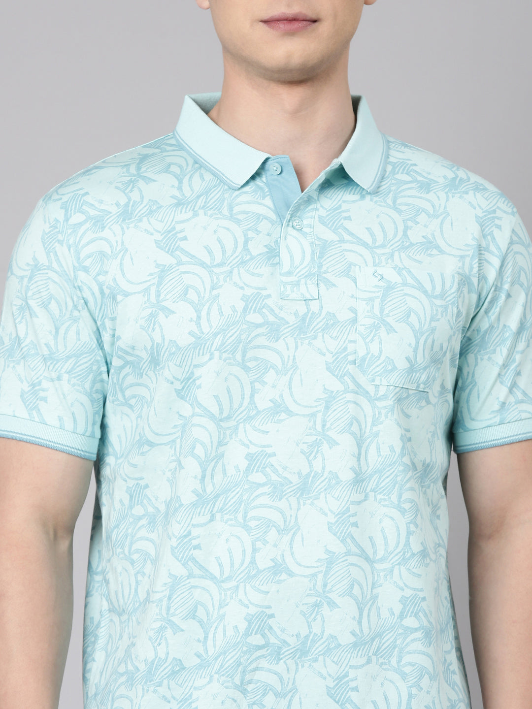 Classic Polo Men's Half Sleeve Aqua Green Polo Neck Slim Fit All Over Print Cotton T-Shirt | BELLO - 352 A SF P
