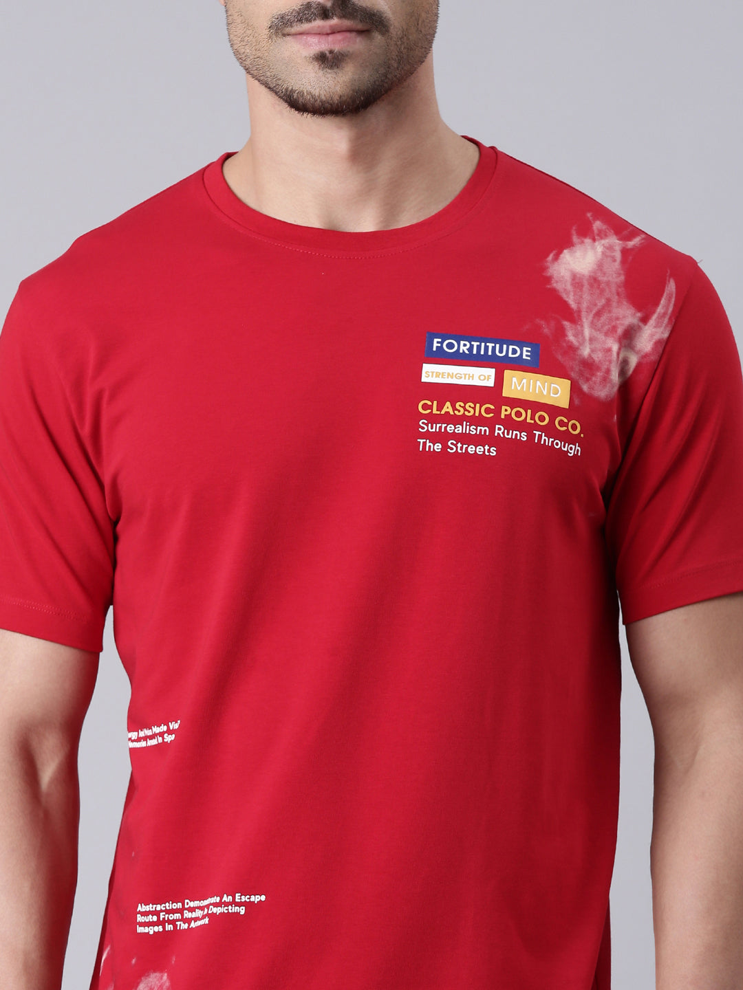 Classic Polo Men's Half Sleeve Red Round Neck Slim Fit Printed Cotton T-Shirt | BALENO - 621 A SF C