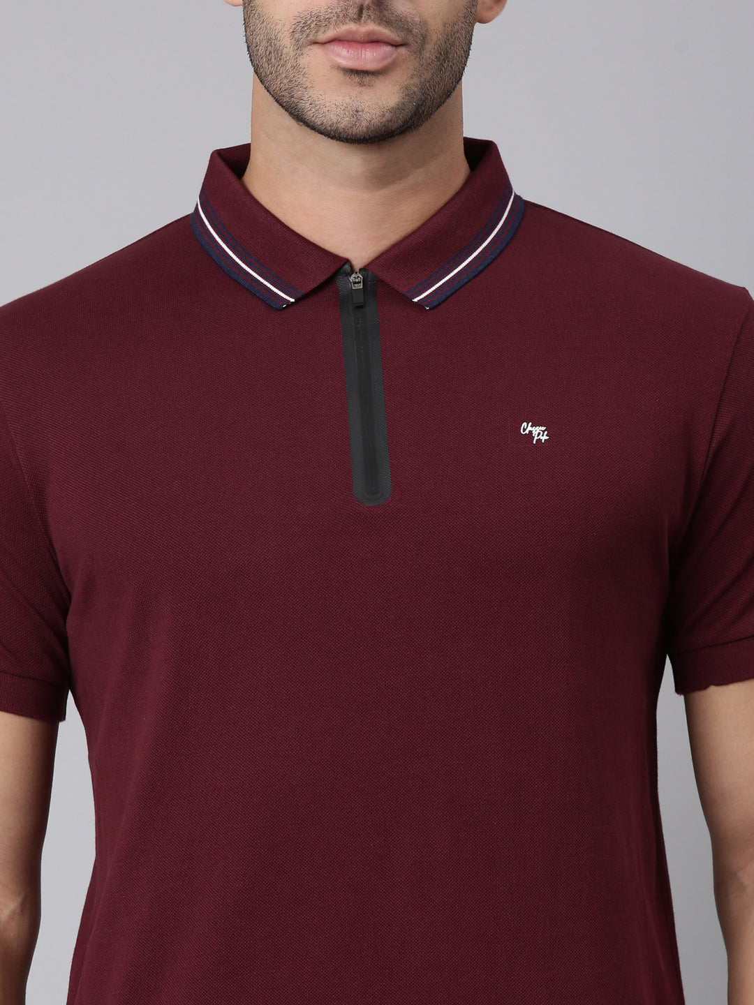 Classic Polo Men's Zipper Half Sleeve Maroon Polo Neck Slim Fit Solid Cotton T-Shirt | PRM - 830 B SF P