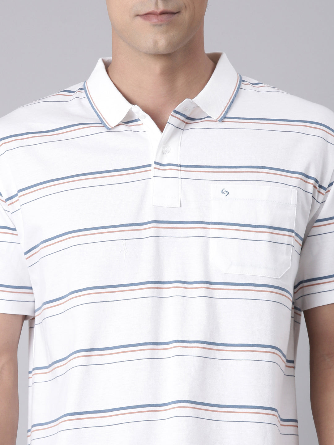 Classic Polo Men's Half Sleeve White Polo Neck Authentic Fit Striped Cotton T-Shirt | AP - 141 A AF P