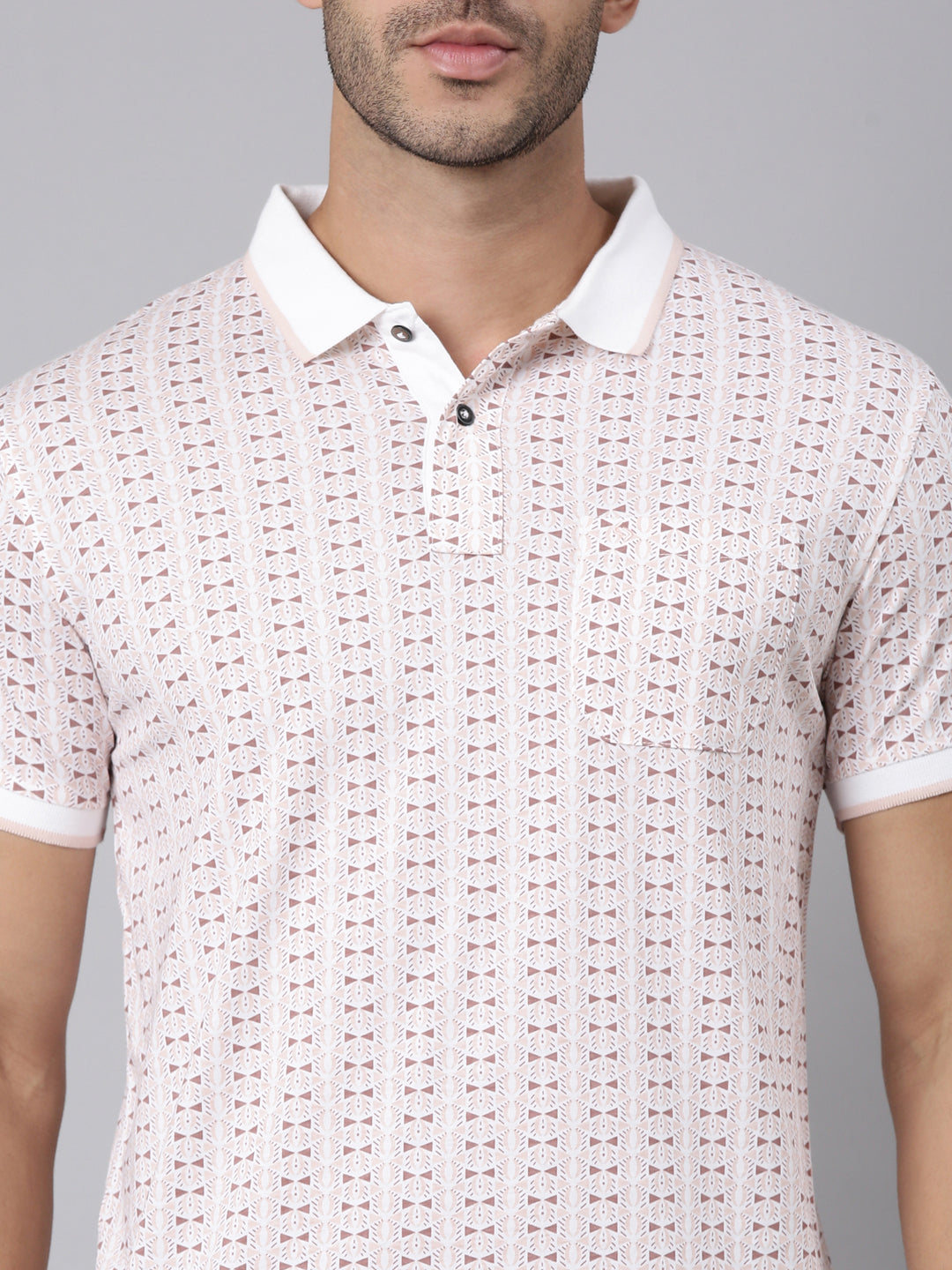 Classic Polo Men's Half Sleeve White Polo Neck Slim Fit All-Over Print Cotton T-Shirt | BELLO - 400 A SF P