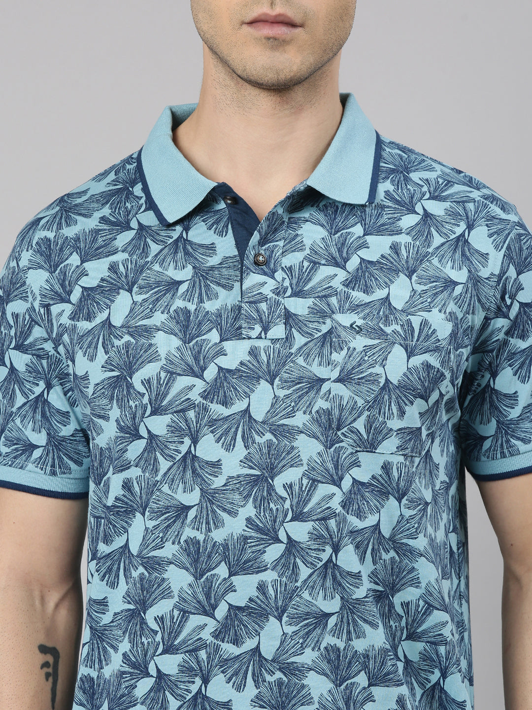 Classic Polo Men's Half Sleeve Blue/Navy Polo Neck Slim Fit All-Over Print Cotton T-Shirt | BELLO - 347 B SF P