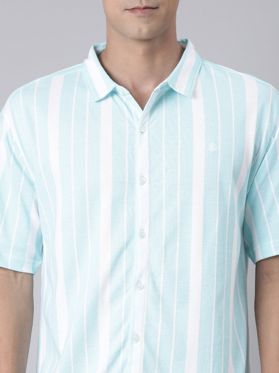 Classic Polo Men's Half Sleeve Lt.Blue/White Polo Neck Striped Cotton Drop Shoulder Knitted Shirt | GEN-X-KSH 11 A SH HS