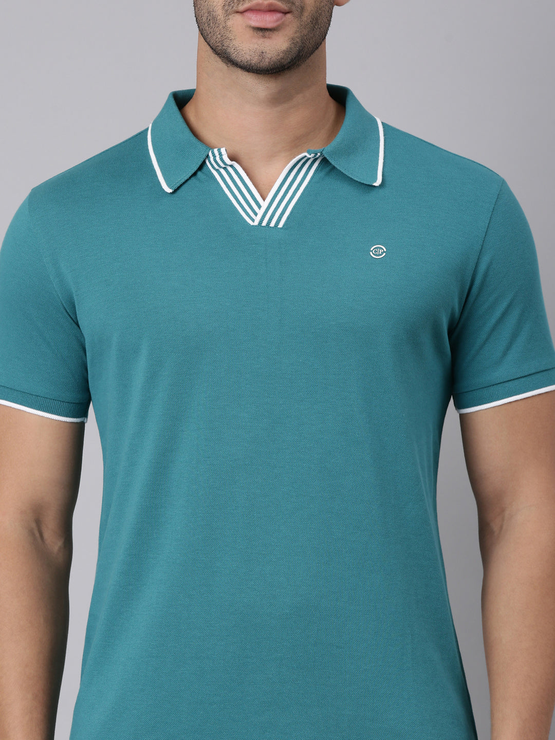 Classic Polo Men's Half Sleeve Teal Polo Neck Slim Fit Solid Cotton Blend T-Shirt | RAVE POLO - 02 B SF P