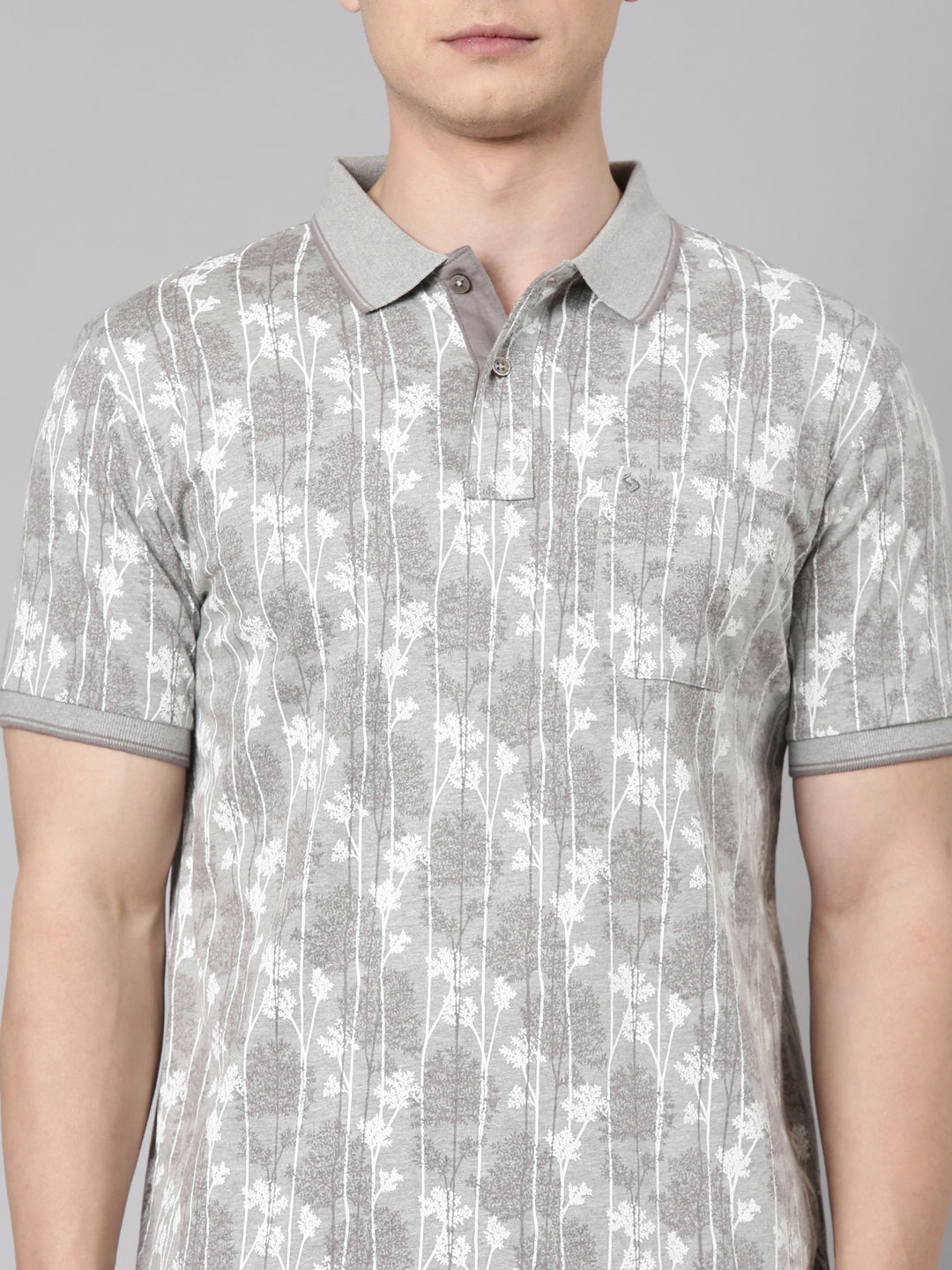 Classic Polo Men's Half Sleeve Grey/White Polo Neck Slim Fit All Over Print Cotton T-Shirt | BELLO - 354 A SF P