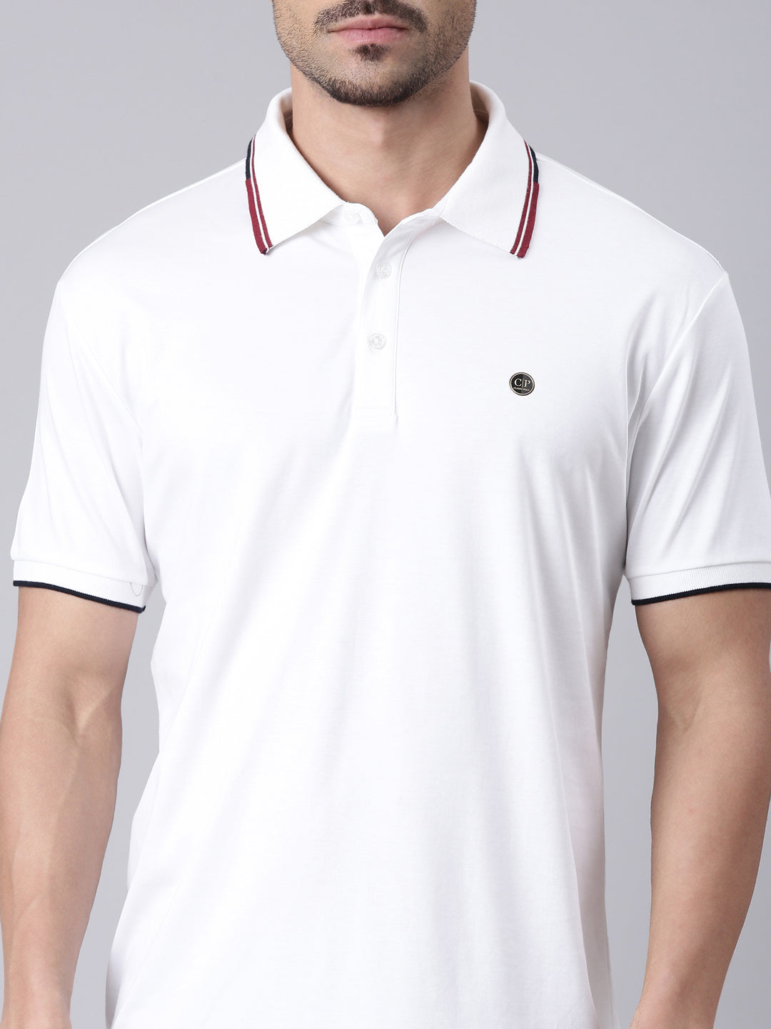 Classic Polo Men's Half Sleeve White Polo Neck Slim Fit Solid Cotton T-Shirt | ELITE-POLO-49 B SF P