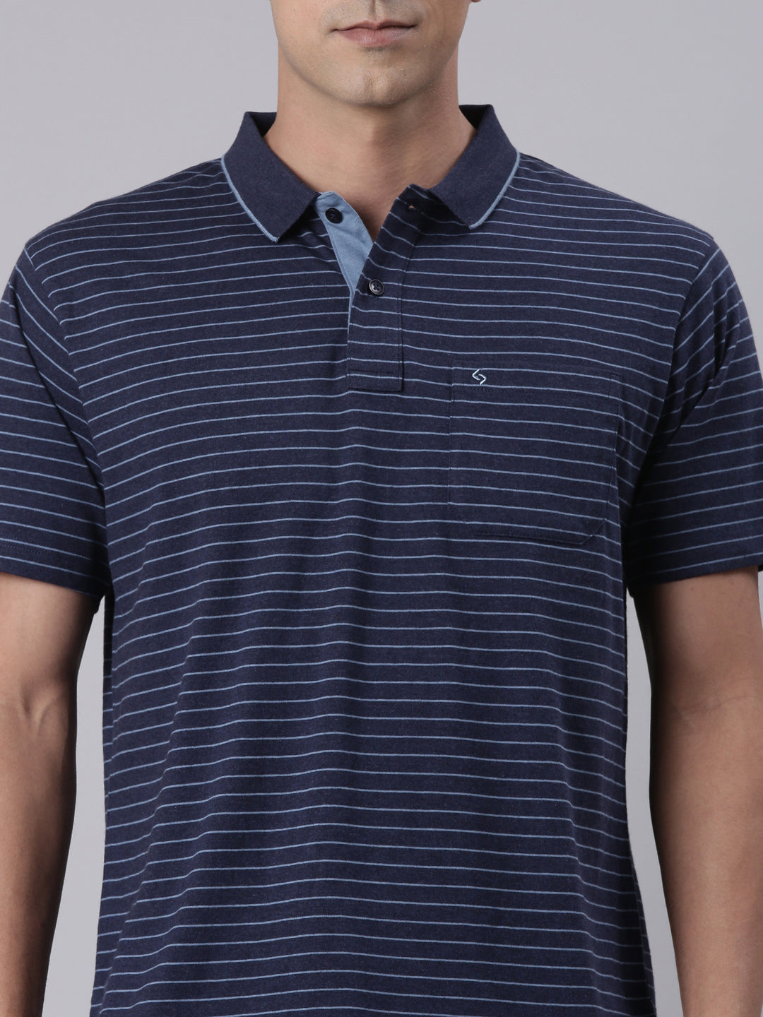 Classic Polo Men's Half Sleeve Navy Blue Polo Neck Authentic Fit Striped Cotton T-Shirt | FEEDERS - 295 B AF P