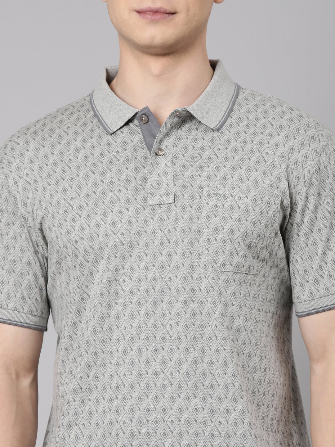Classic Polo Men's Half Sleeve Grey Polo Neck Slim Fit All Over Print Cotton T-Shirt | BELLO - 358 B SF P