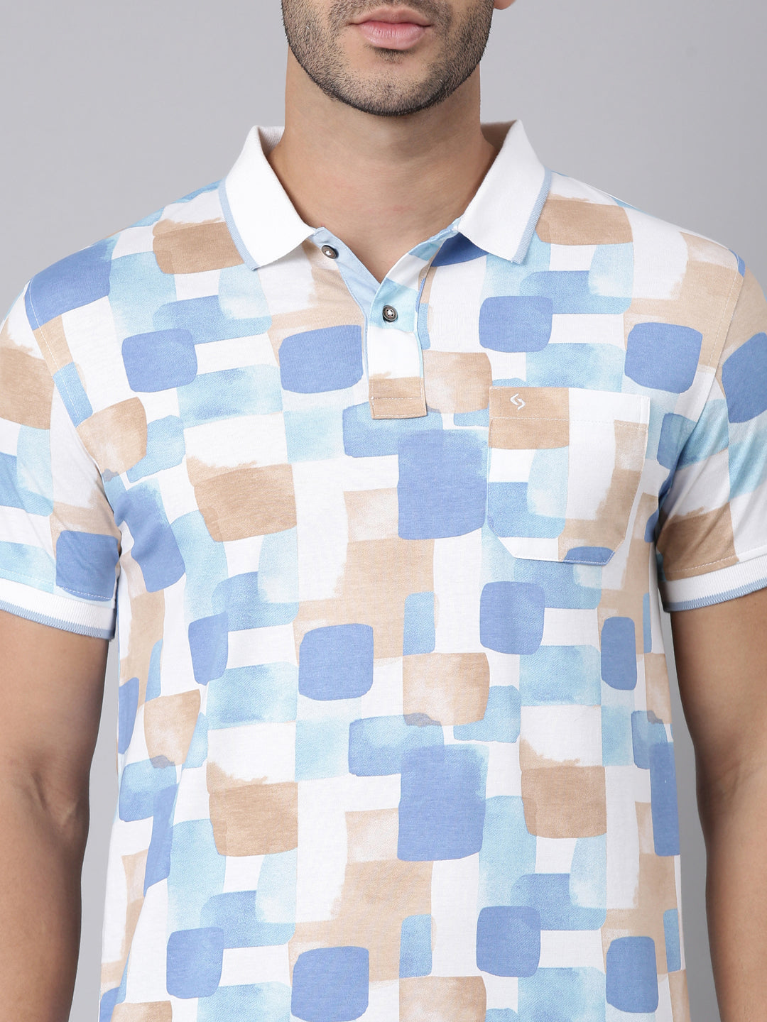 Classic Polo Men's Half Sleeve Multicolor Polo Neck Slim Fit All-Over Print Cotton T-Shirt | BELLO - 381 A SF P