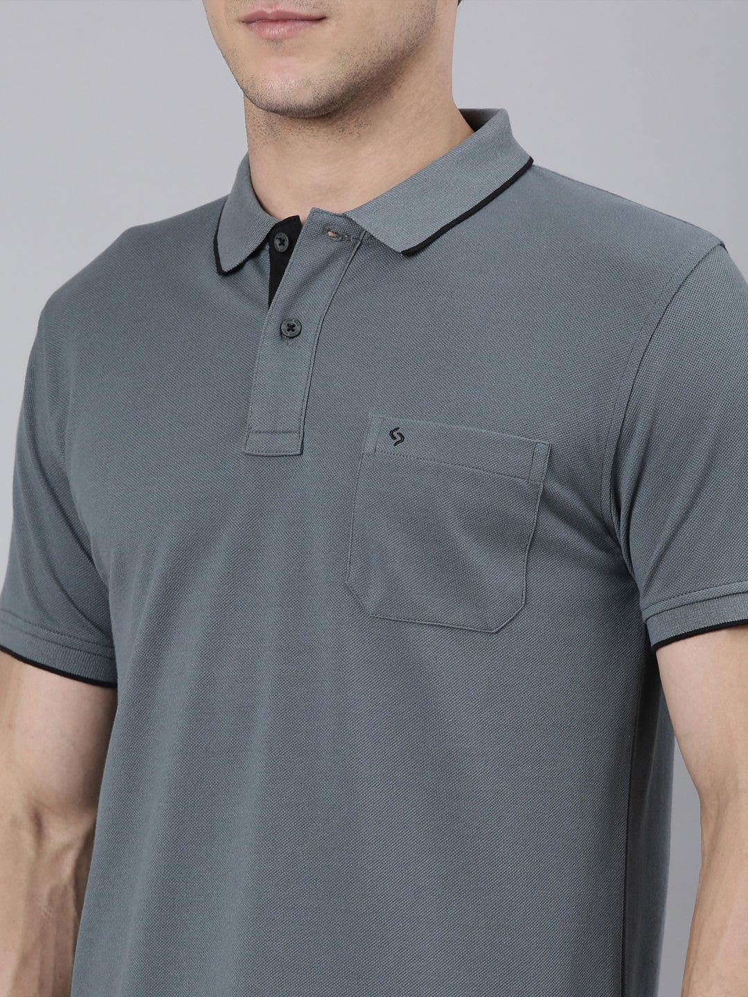 Classic Polo Men's Half Sleeve Steel Grey Polo Neck Slim Fit Solid T-Shirt | ECM-NOVA-STROMY WEATHER SF P