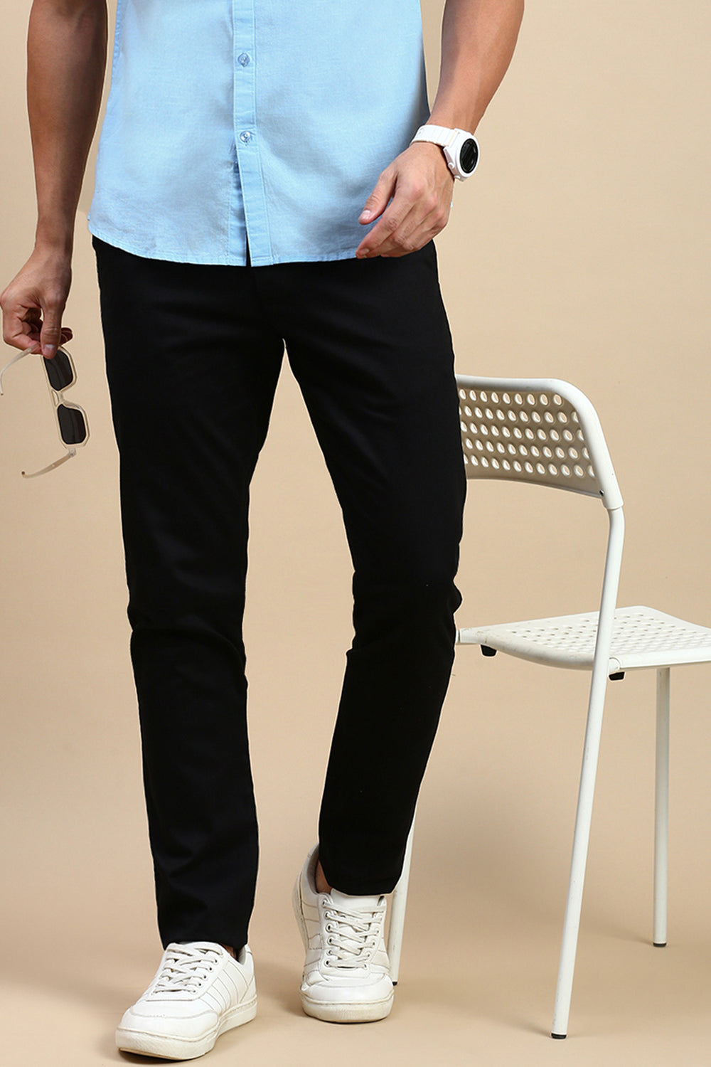 Classic Polo Men's Black Slim Fit Solid Trouser | TP2-EL-01 E-BLK-FR-LY