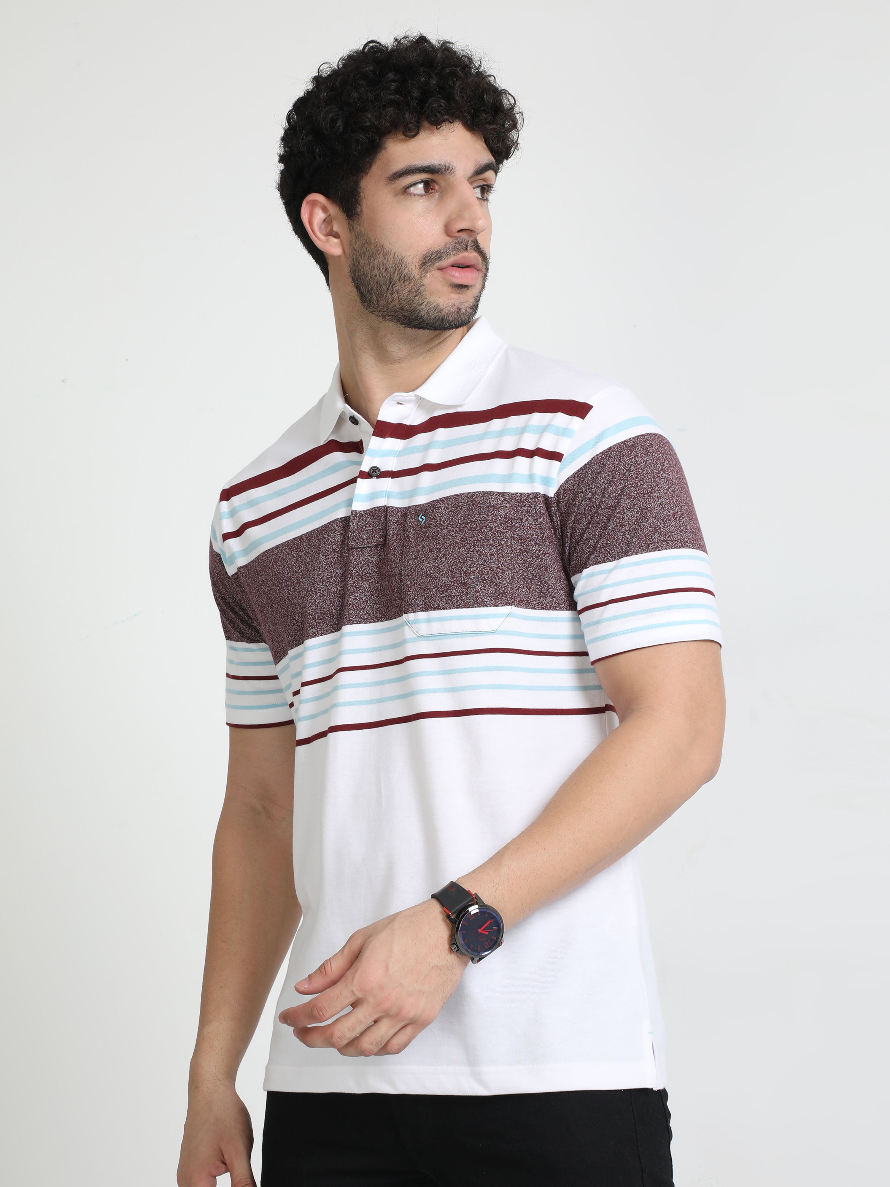 Classic Polo Mens Cotton Half Sleeves Color Blocked Authentic Fit Polo Neck Multi Color T-Shirt | Avon - 548 B Af P