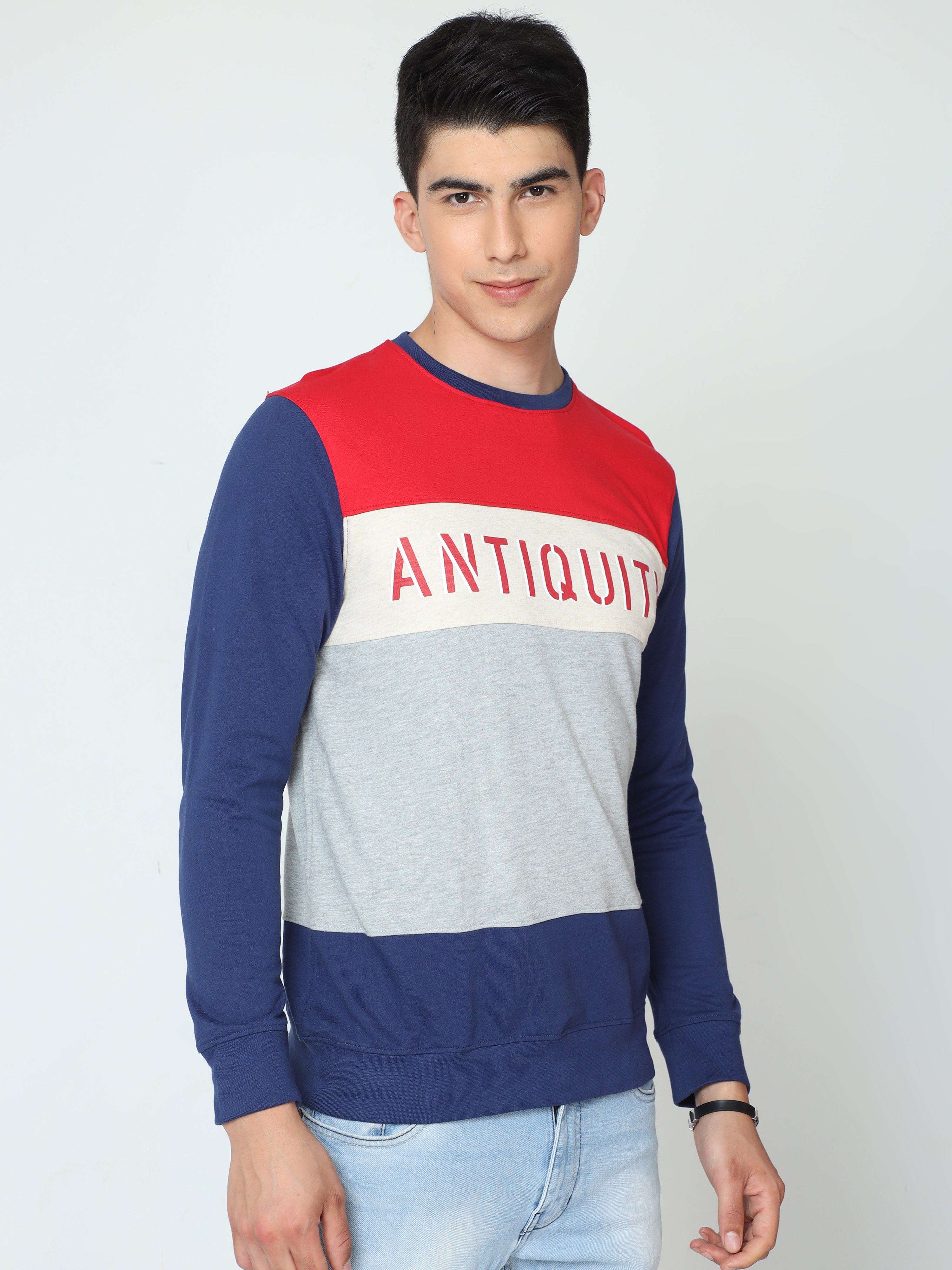 Classic Polo Mens 100% Cotton Multi Color Blocked Crew Neck Full Sleeves Slim Fit Sweat Shirt |Cp-Ss-11