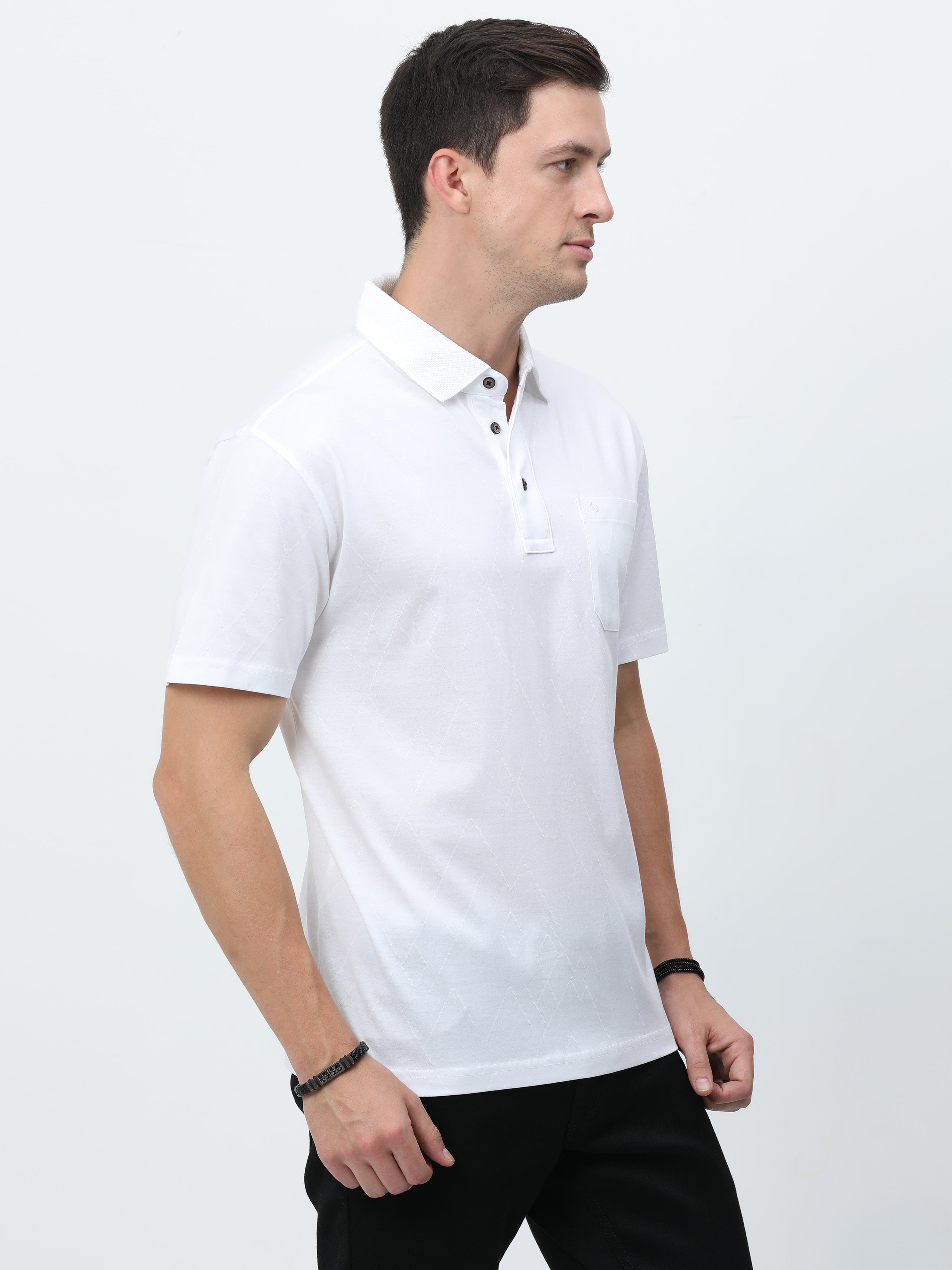 Classic Polo Mens Cotton Half Sleeves Solid Authentic Fit Polo Neck White Color T-Shirt | Rare - 06  A Af P
