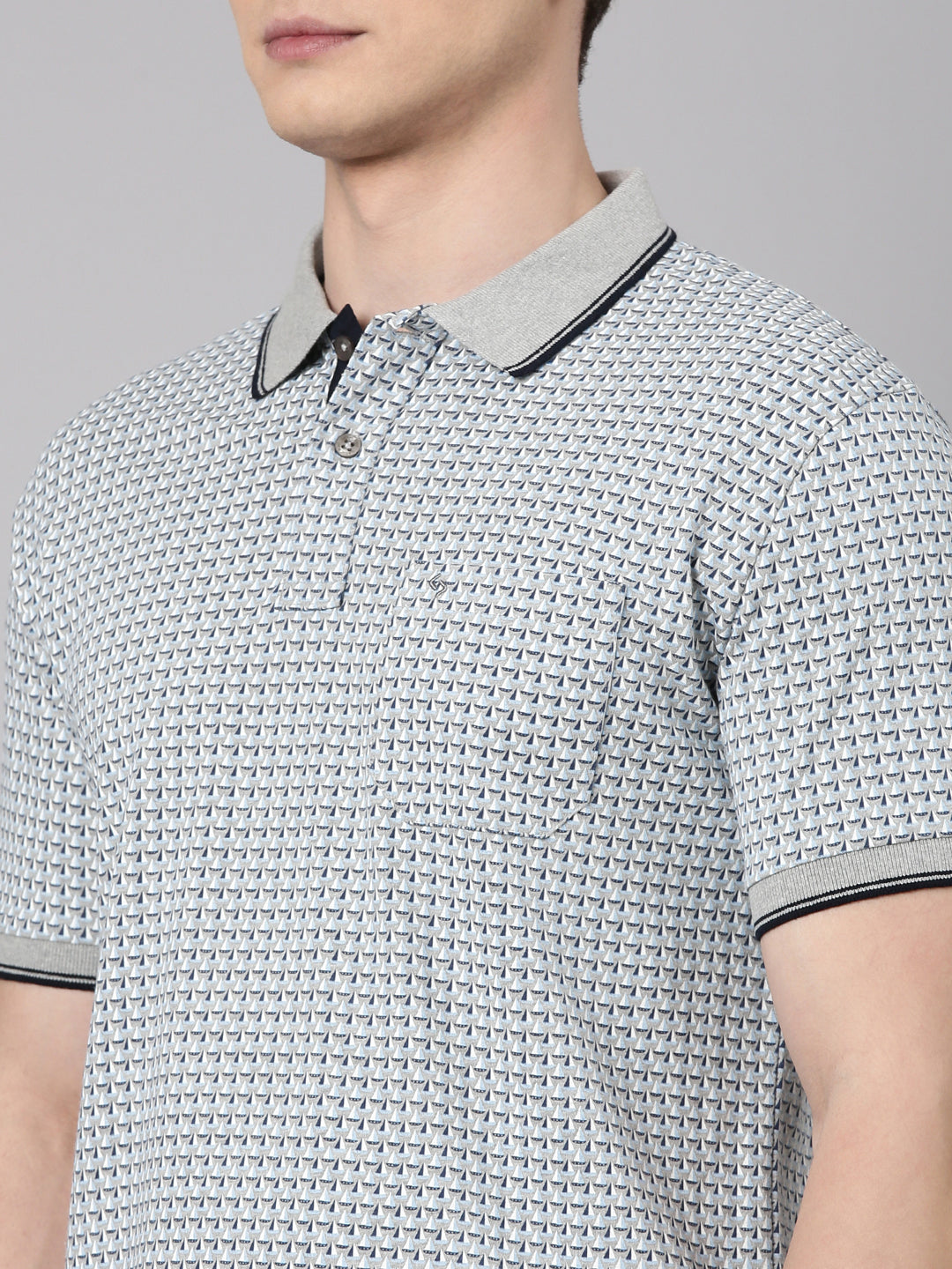 Classic Polo Men's Half Sleeve Grey Polo Neck Slim Fit All Over Print Cotton T-Shirt | BELLO - 341 B SF P