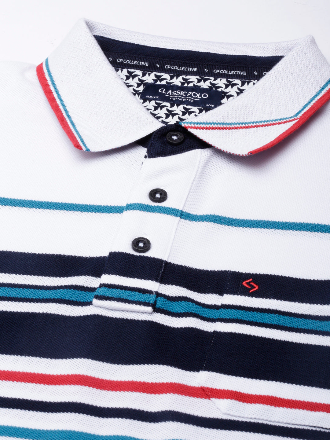 Classic Polo Mens Striped White Polo Neck Slim Fit T-Shirt | VTA - 261 A SF P
