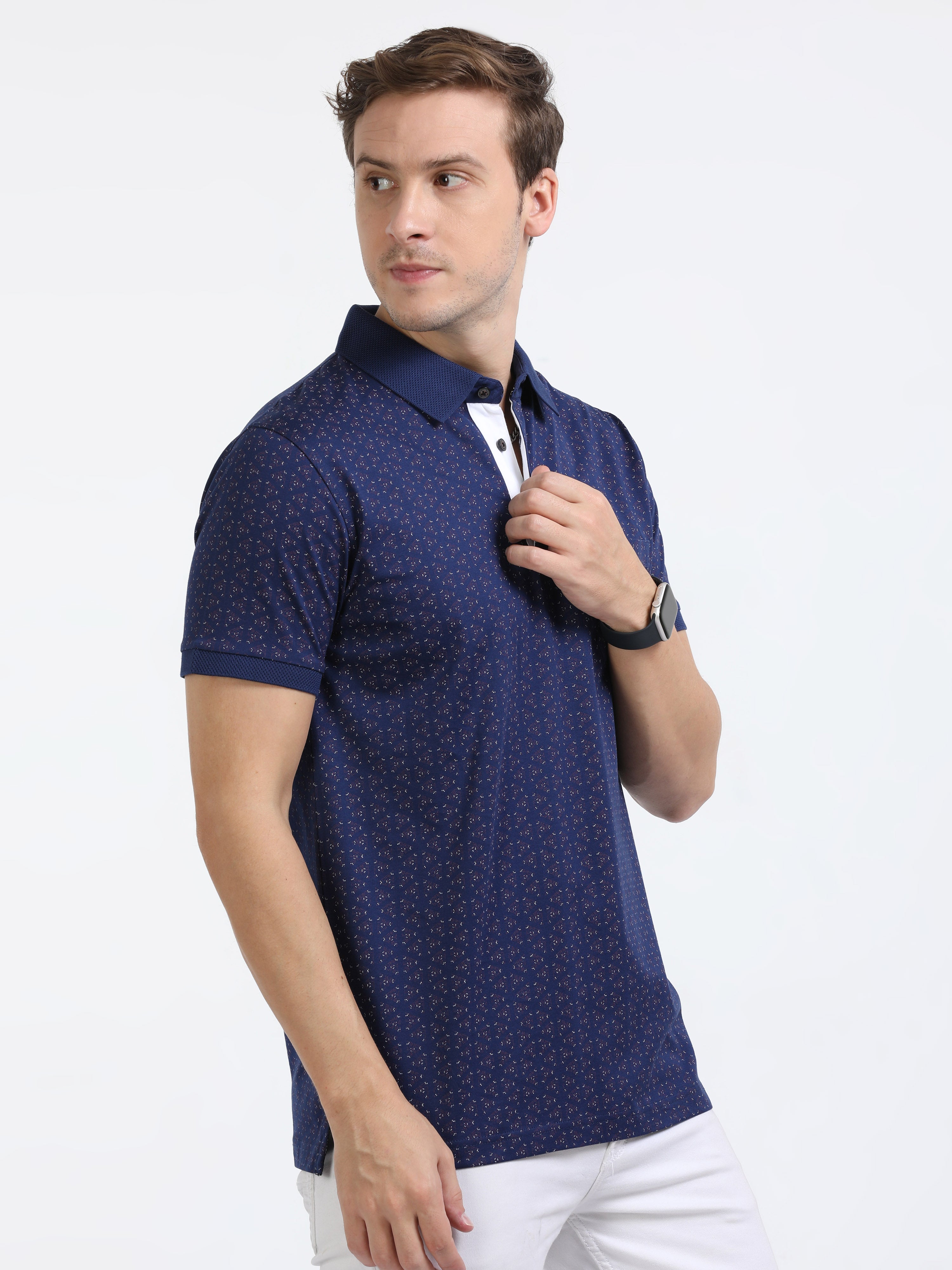 Classic Polo Mens Cotton Half Sleeves Printed Slim Fit Polo Neck Royal Blue Color T-Shirt | Scant - 35 A Sf P