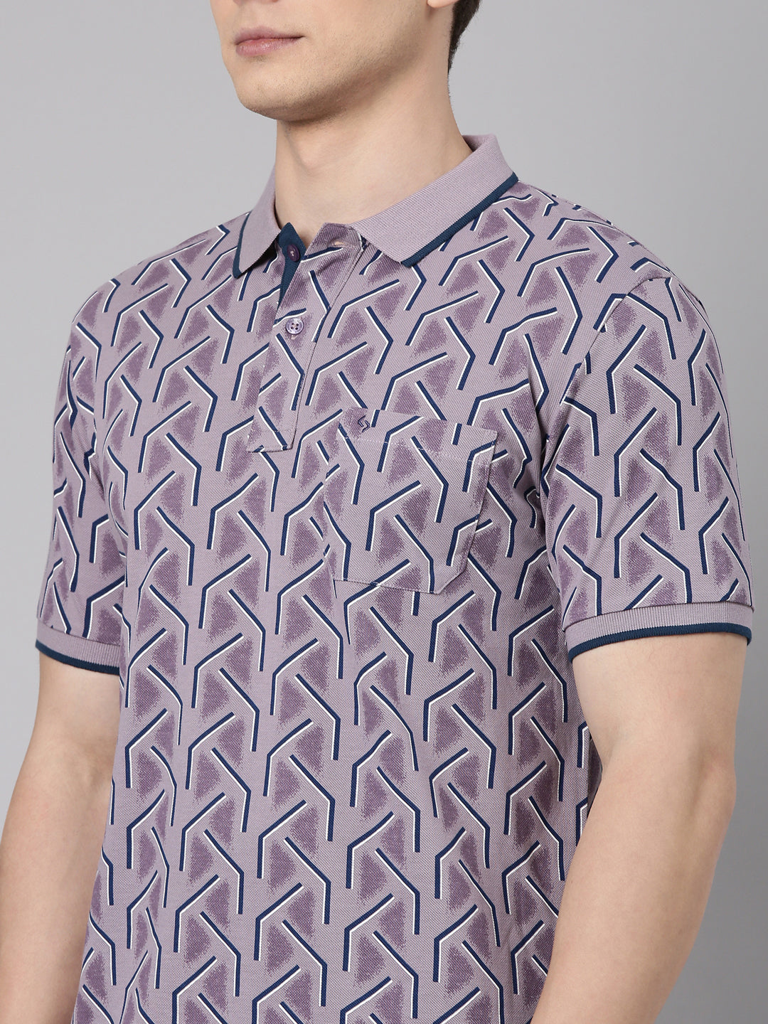Classic Polo Men's Half Sleeve Purple Polo Neck Slim Fit All Over Print Cotton T-Shirt | BEAU - 285 B SF P