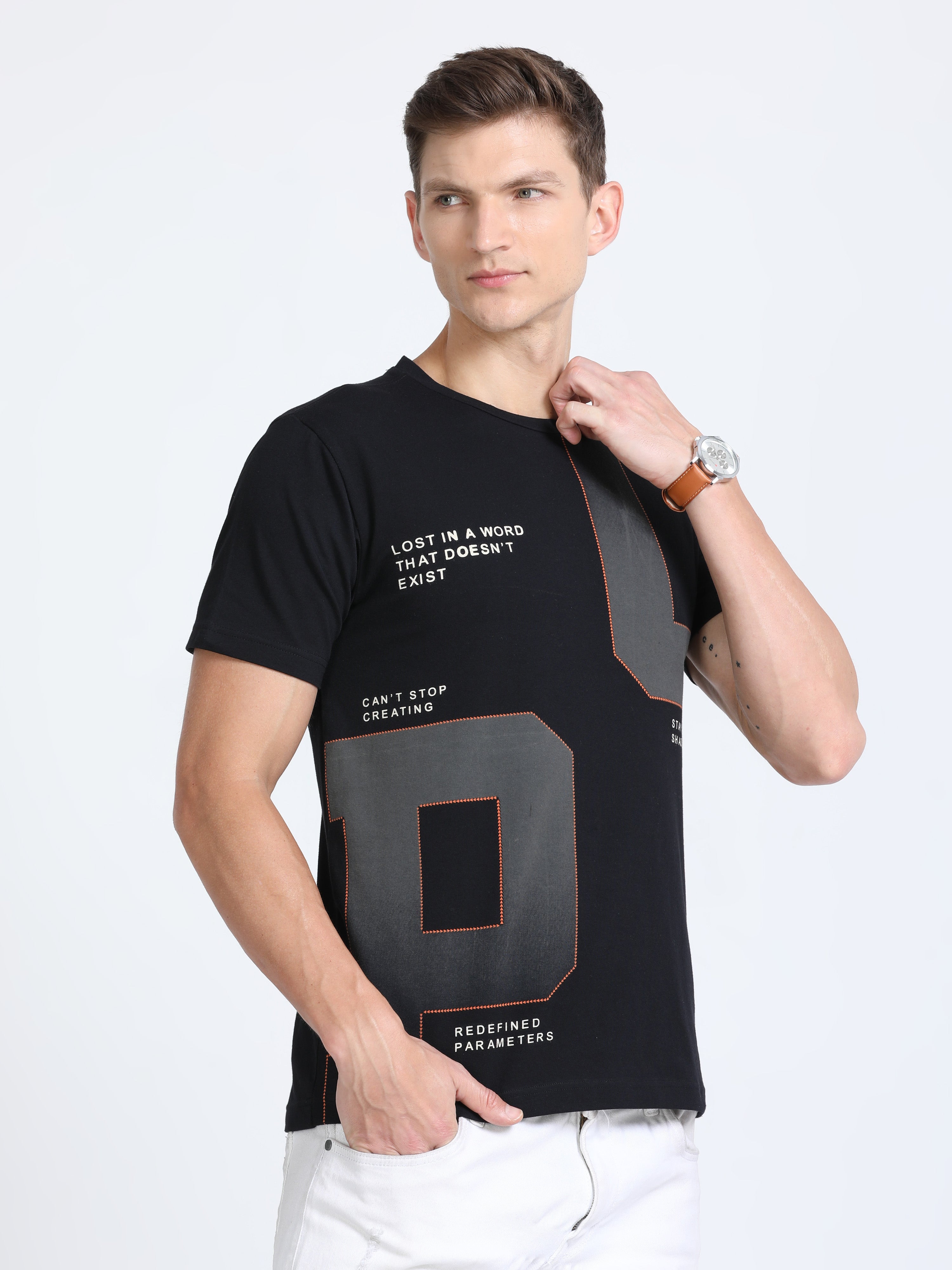 CP BRO Mens Cotton Half Sleeves Printed Slim Fit Crew Neck Black Color T-Shirt | Brcn - 560 Sf C