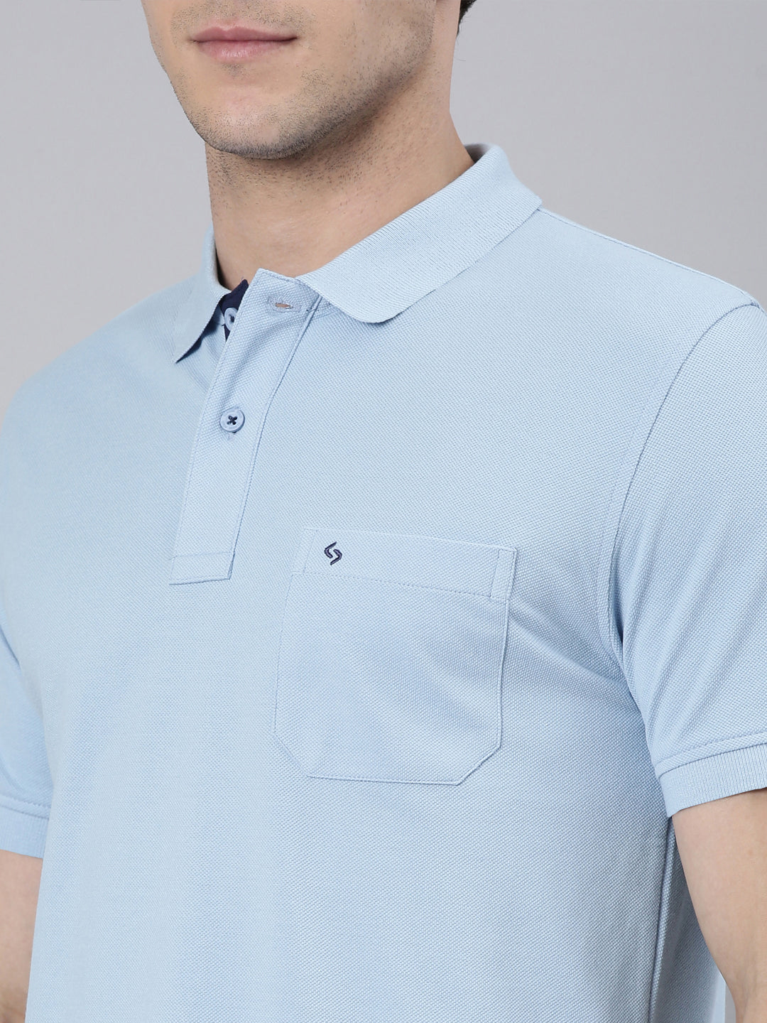 Classic Polo Men's Half Sleeve Blue Polo Neck Slim Fit Solid T-Shirt | TOY-VIROK-POWDER BLUE SF P