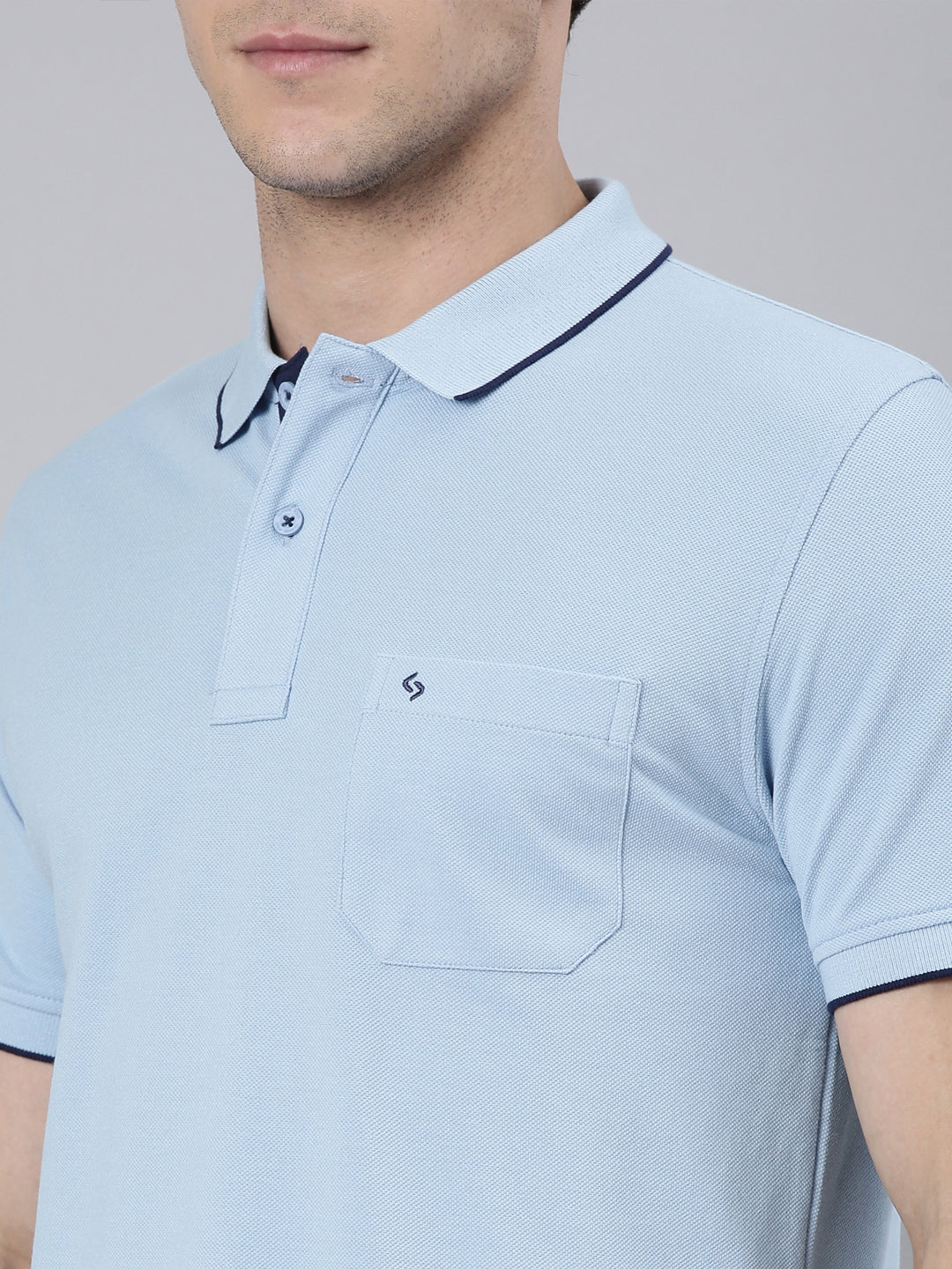 Classic Polo Men's Half Sleeve Blue Polo Neck Slim Fit Solid T-Shirt | ECM-NOVA-POWDER BLUE SF P