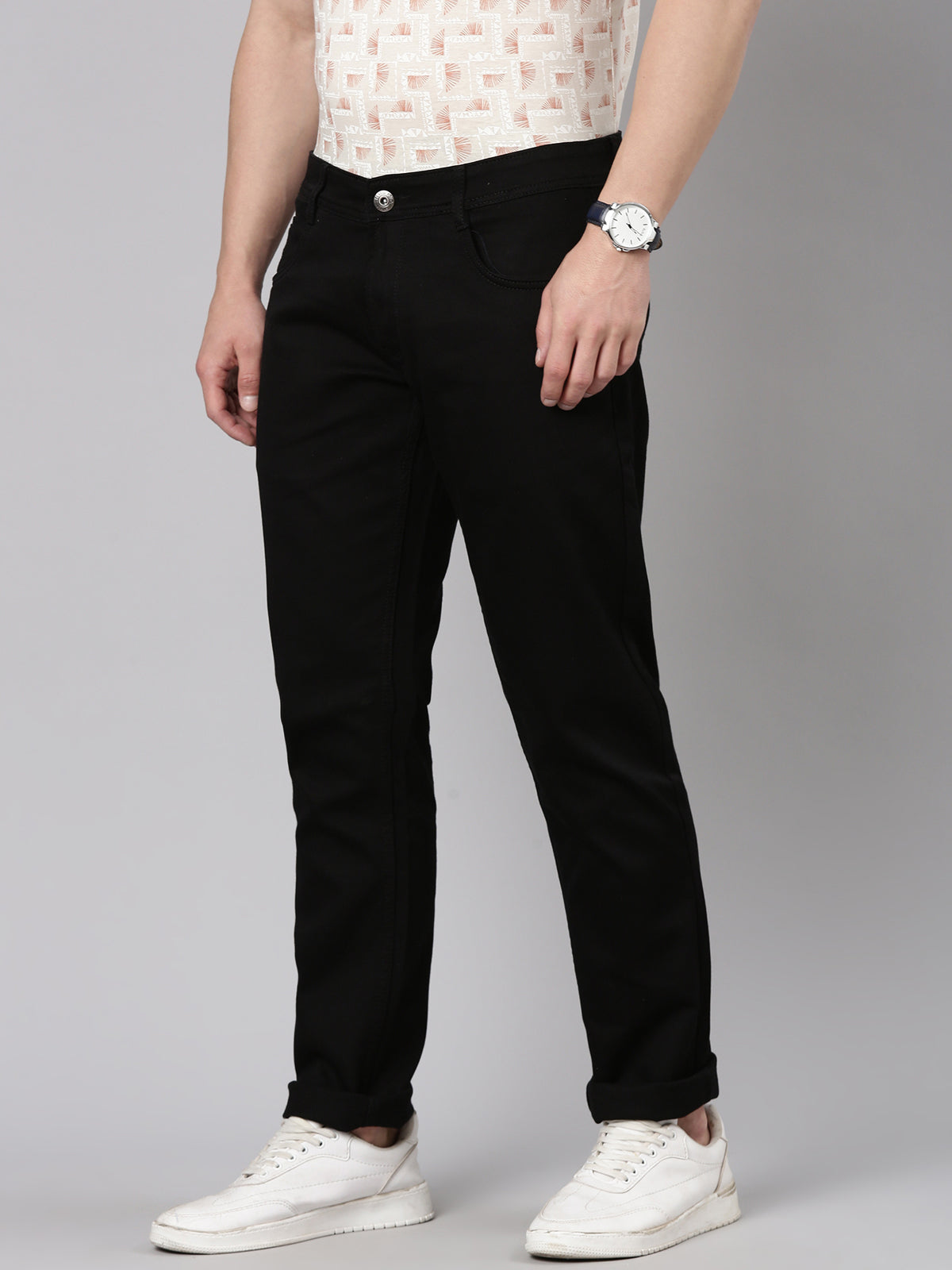 Classic Polo Men's Black Regular Fit Solid Cotton Denim | LDMQ2-12-BLK-AF