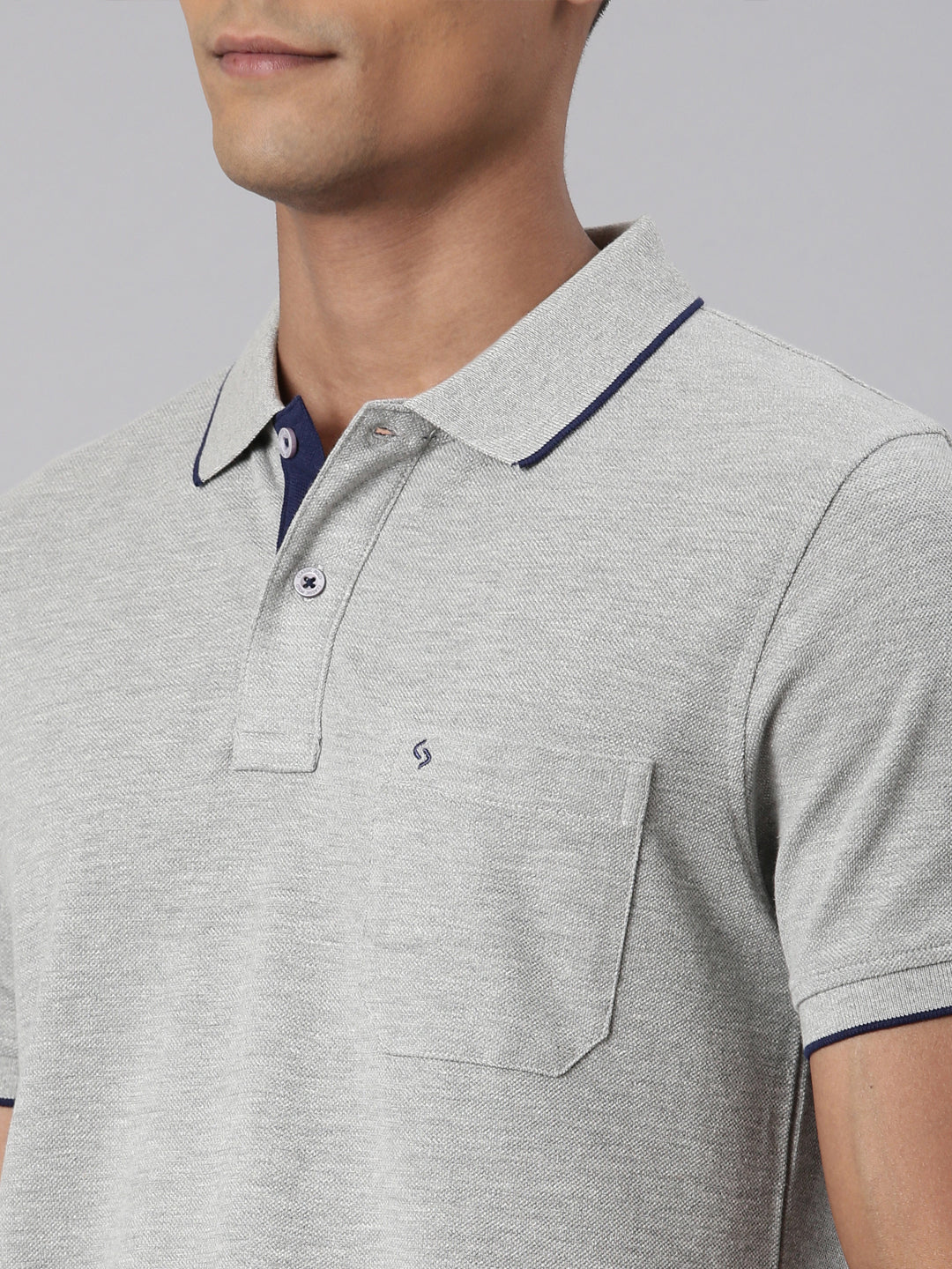 Classic Polo Men's Half Sleeve Grey Polo Neck Slim Fit Solid T-Shirt | ECM-NOVA - GREY MELANGE SF P