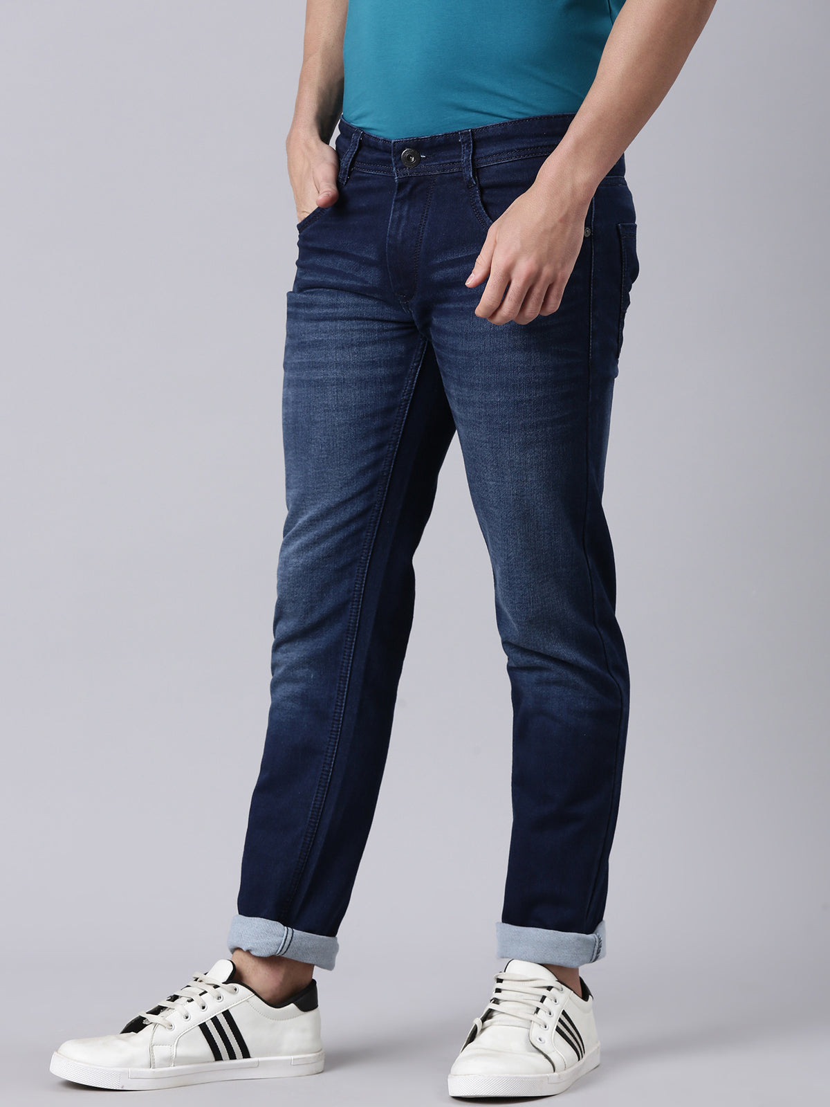 Classic Polo Men's Blue Slim Fit Solid Cotton Denim | CPDQ2-41-L.BLU-SF