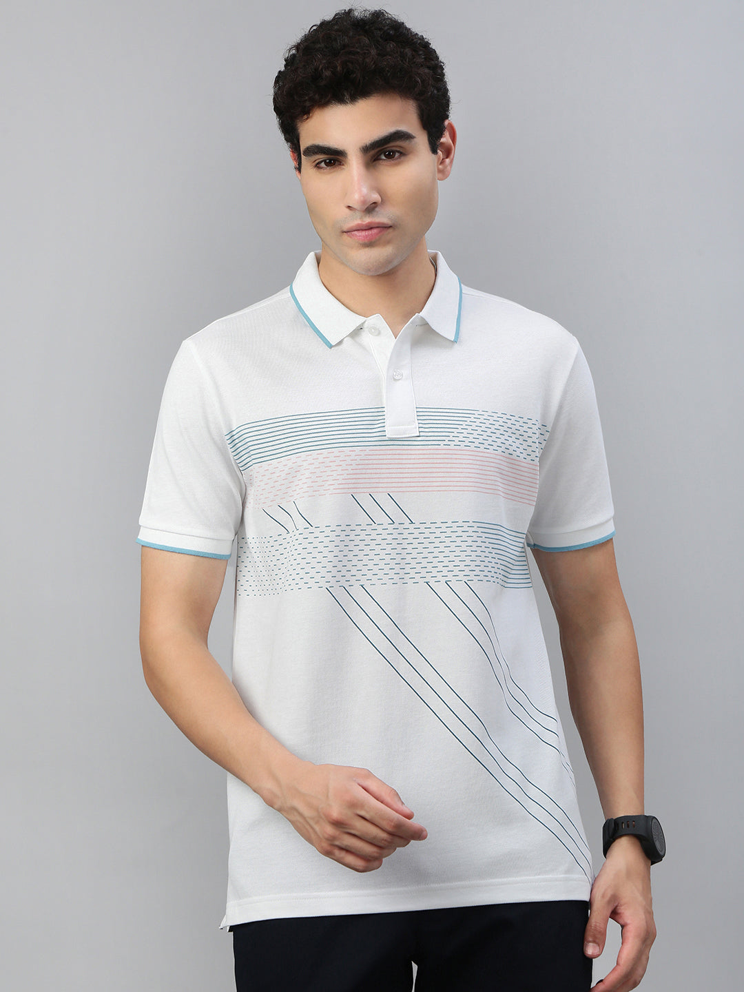 Classic Polo Men's Half Sleeve White Polo Neck Slim Fit Printed T-Shirt||RAY POLO - 01 A SF P